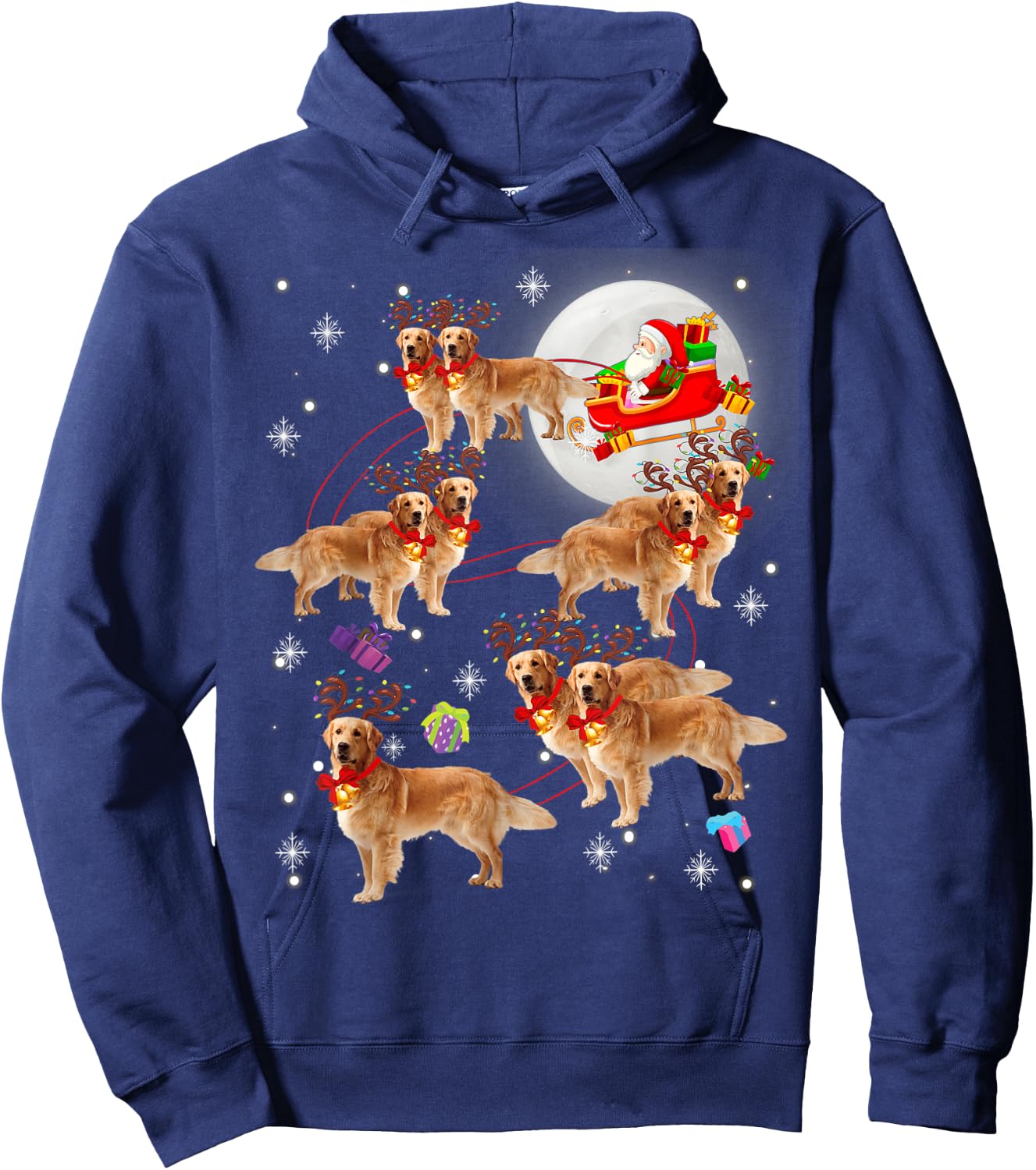 Christmas Santa Claus Riding Golden Retriever Xmas Pajamas Hoodie - Hoodie | Navy