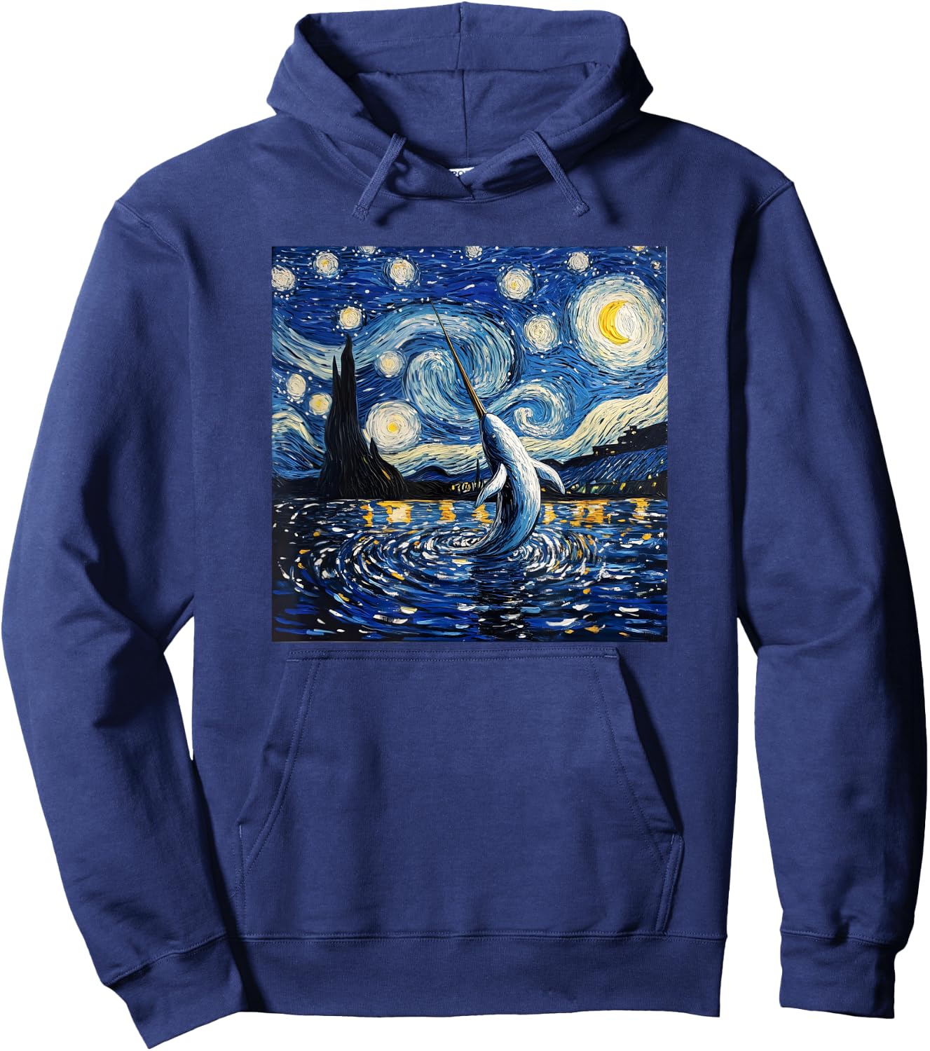 Cute Van Gogh Narwhal Starry Night Funny Women & Men Hoodie - Hoodie | Navy
