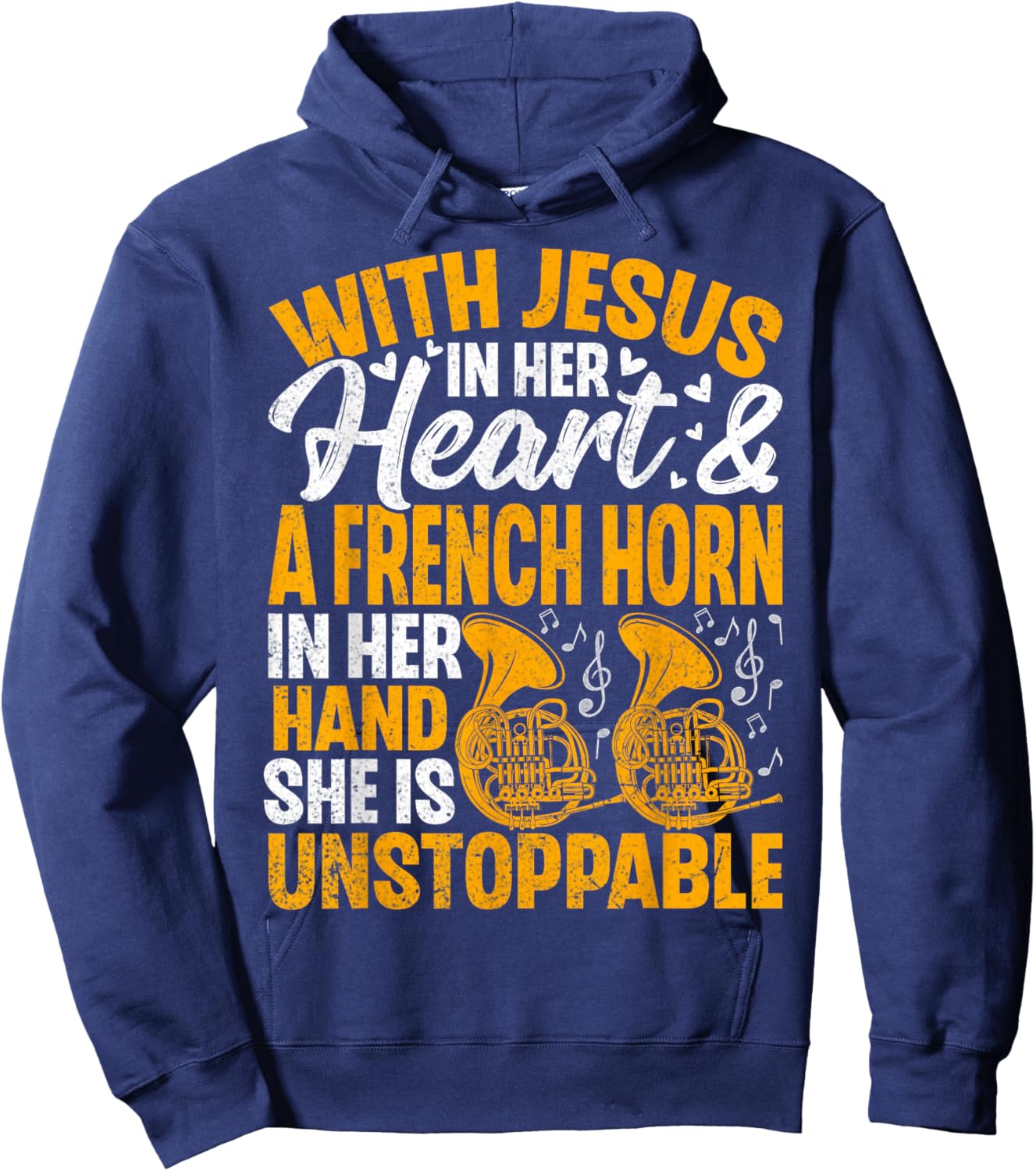 Women French Horn Player Christian Faith Marching Band Gifts Hoodie - Hoodie | Navy
