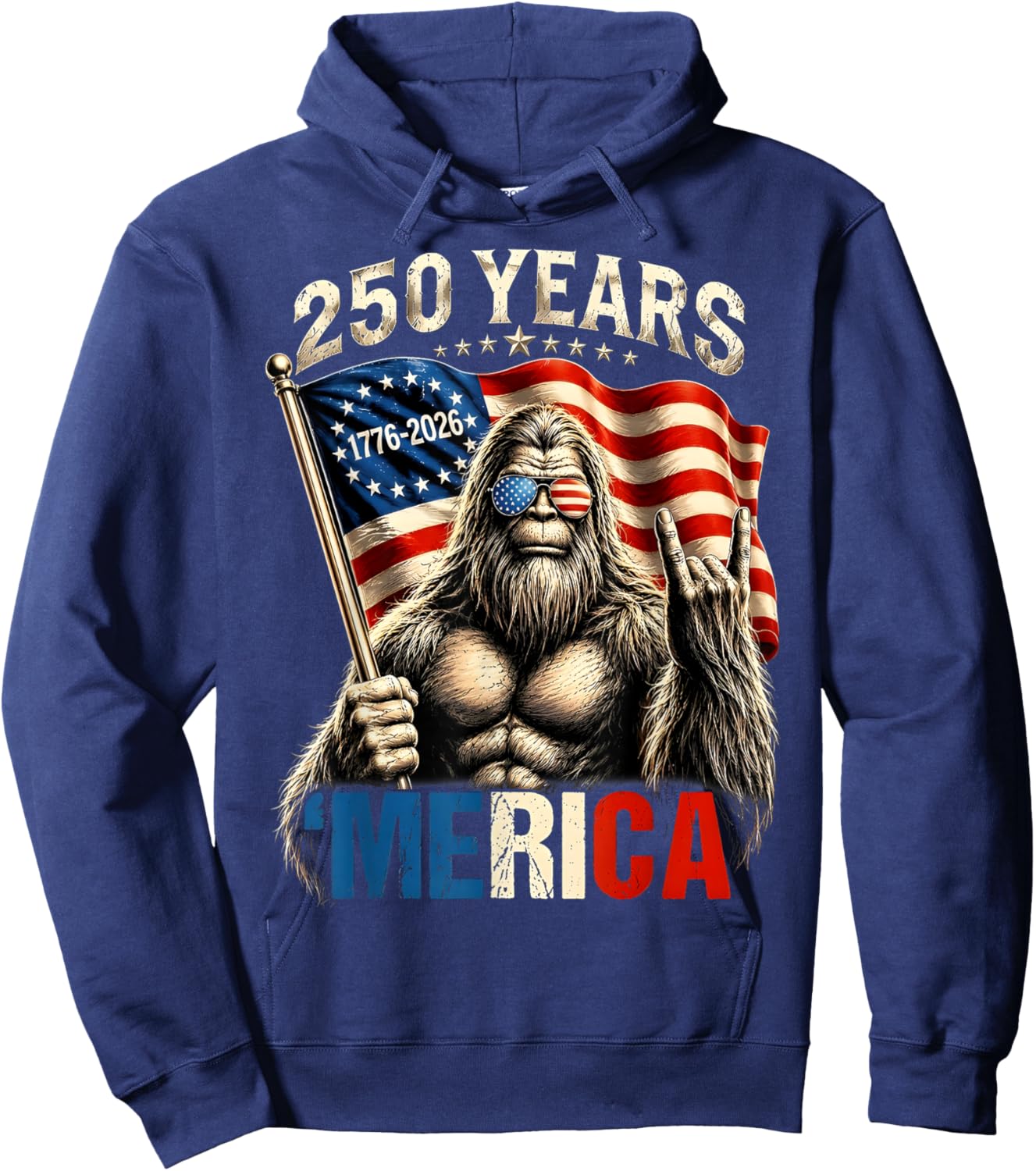 Bigfoot Patriotic 250 Years of Freedom American USA Flag Hoodie - Hoodie | Navy
