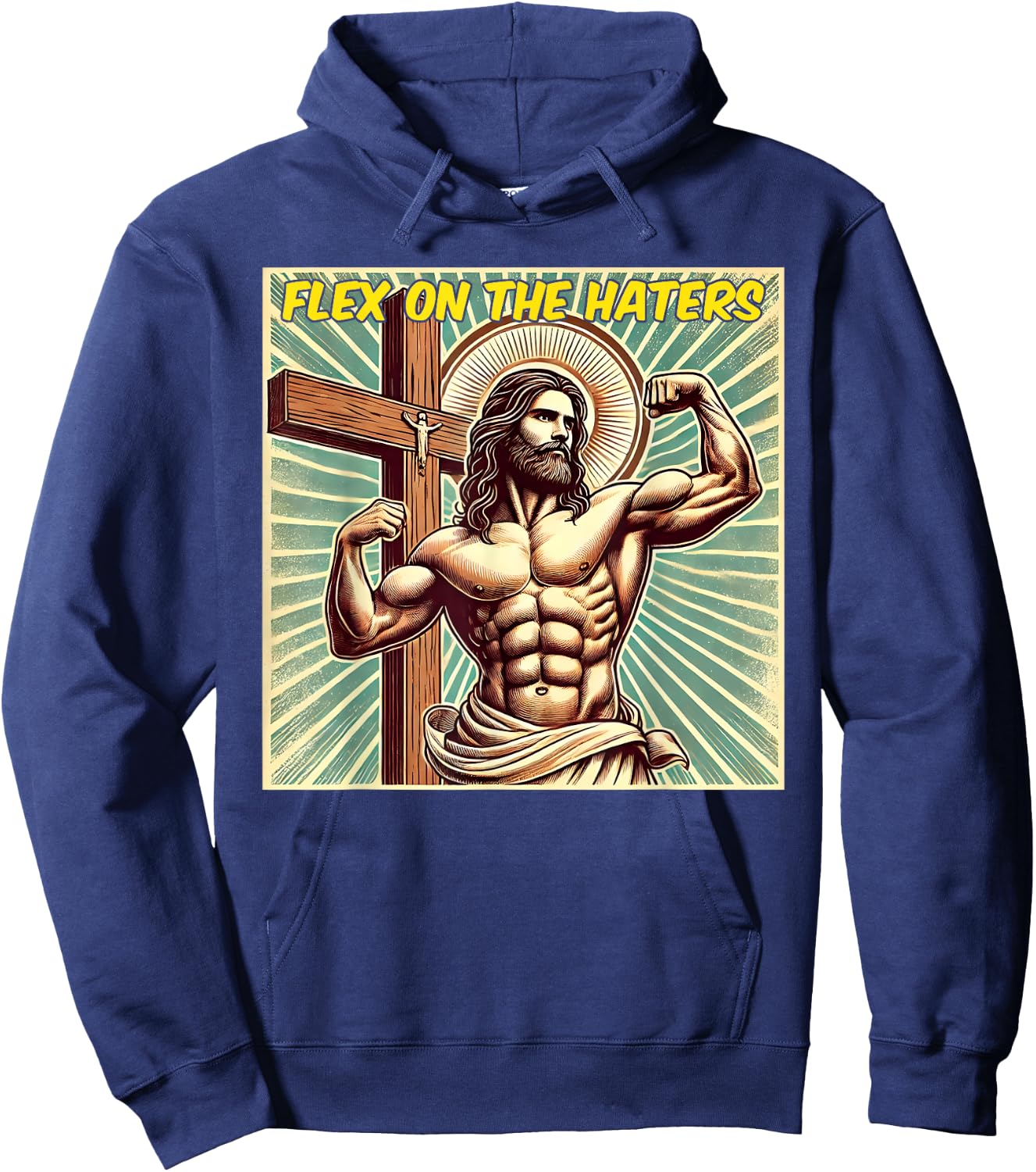 Flex On The Haters Jesus Muscle Christian Gym Weight Lift Hoodie - Hoodie | Navy