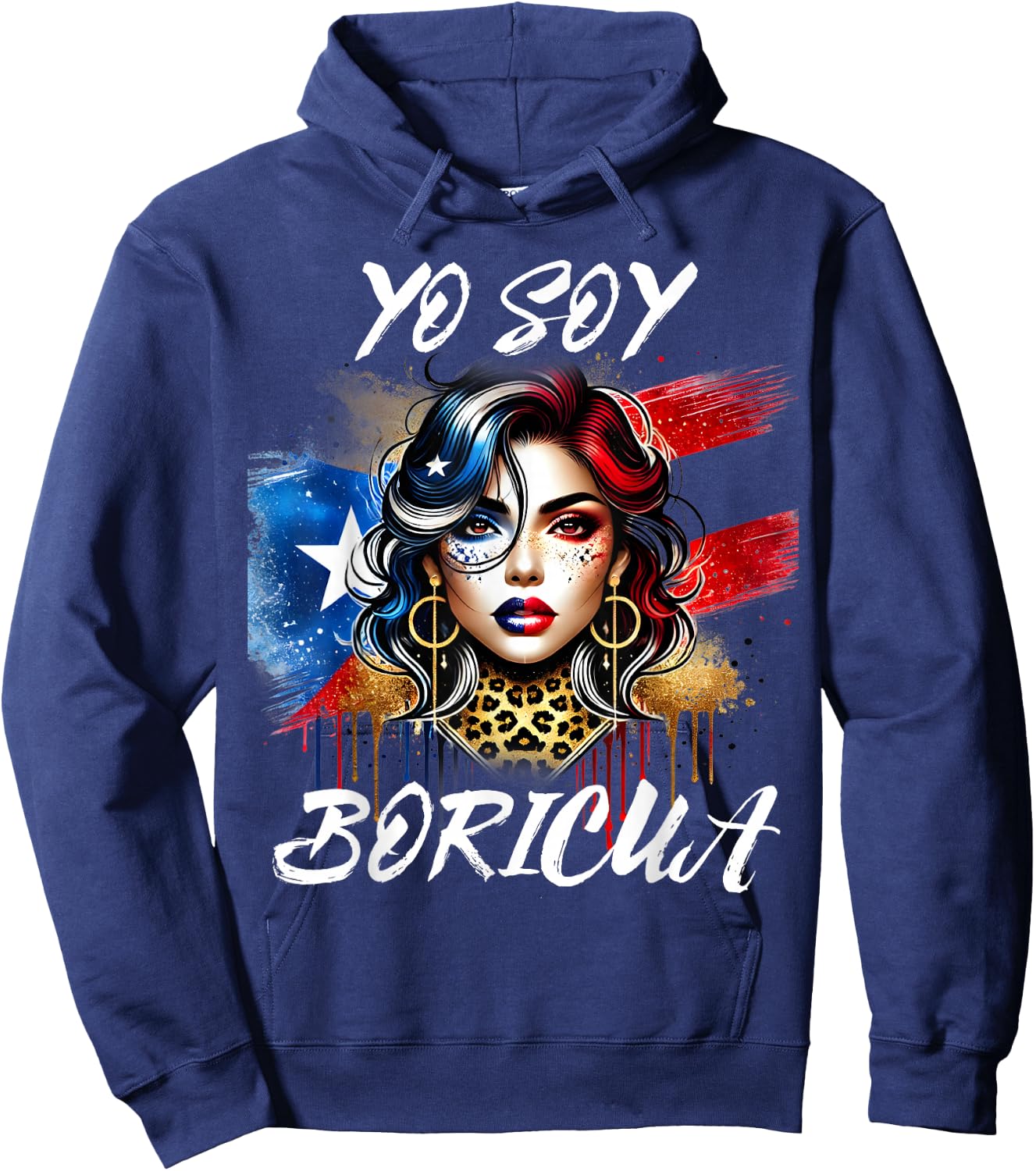 Puerto Rican Woman Yo Soy Boricua Puerto Rico Flag Hispanic Hoodie - Hoodie | Navy
