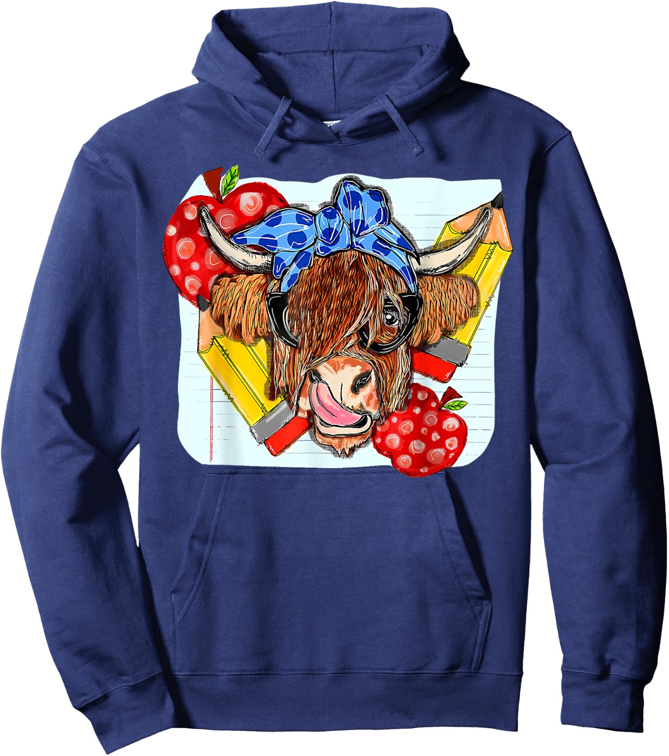 Highland Cow Teacher Western Country Funny Teacher Life Men Women Hoodie - Hoodie | Navy