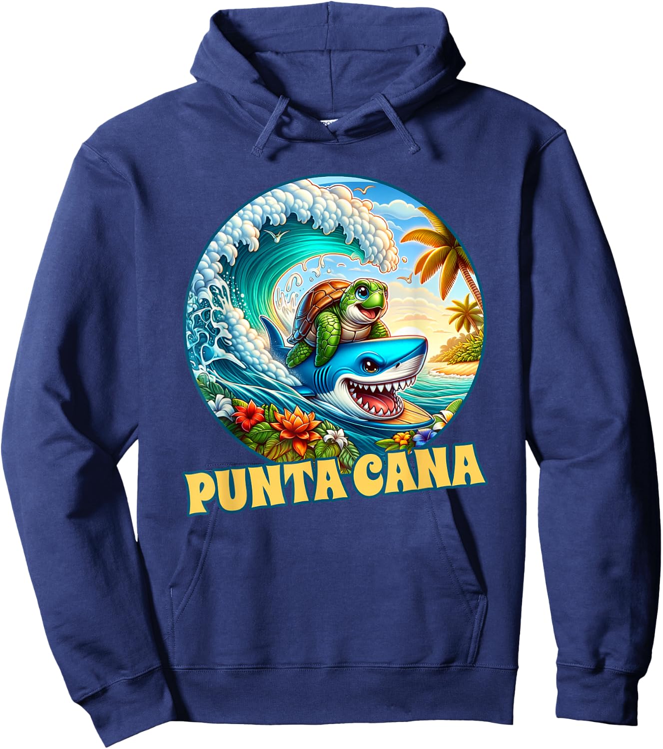 Punta Cana Surfing Sea Turtle and Shark Hoodie - Hoodie | Navy