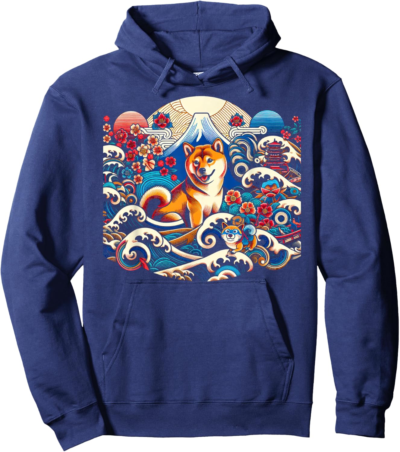 Playful Shiba Inu in Japanese Art Style Hoodie - Hoodie | Navy