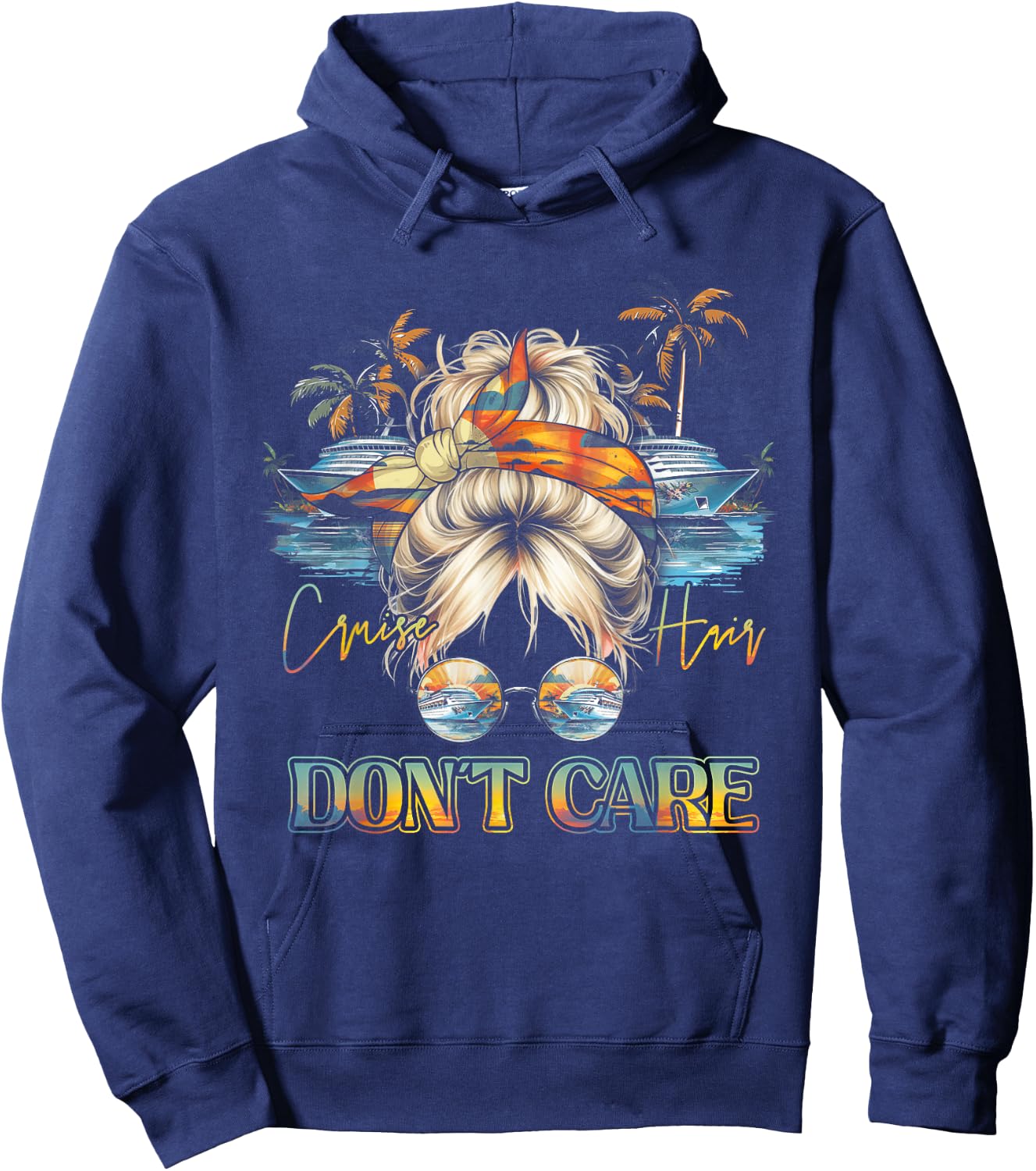 Cruise Hair Don't Care Messy Bun Ship Cruising Trip Hoodie - Hoodie | Navy
