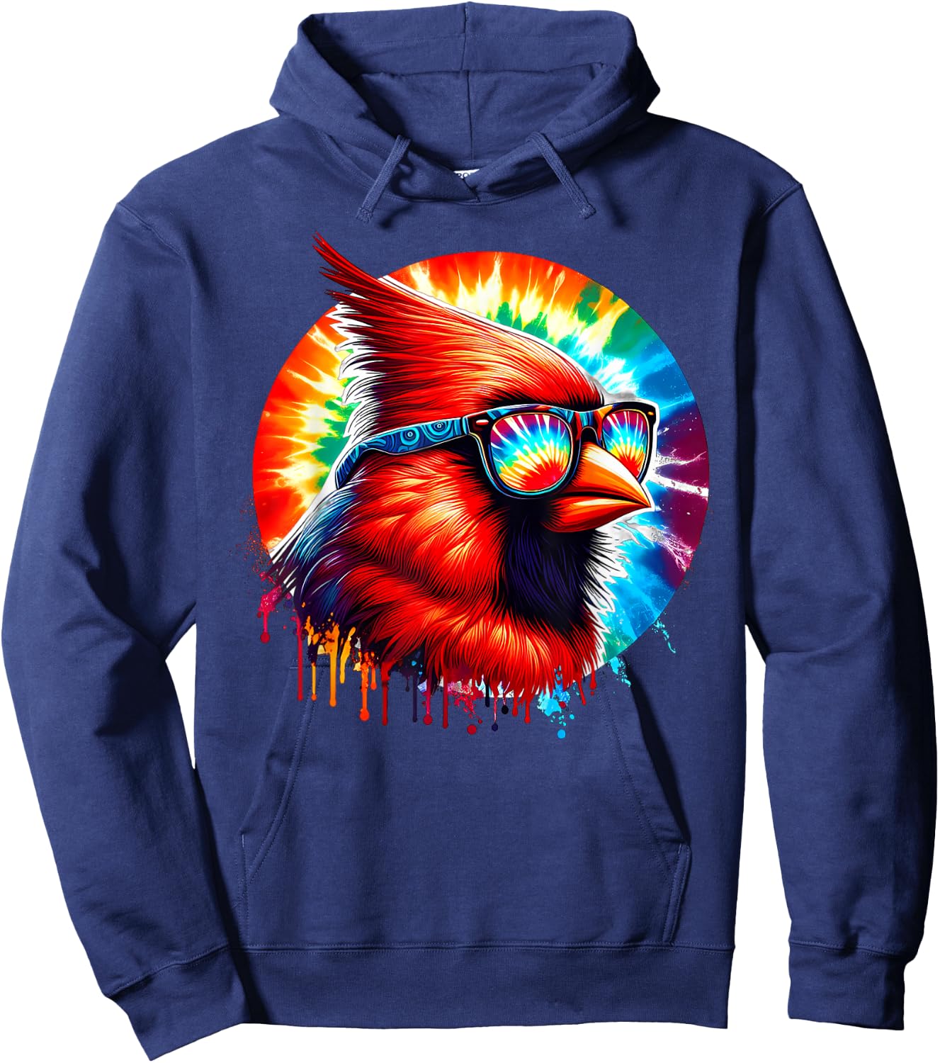 Cool Tie Dye Cardinal Sunglasses Bird Illustration Art Hoodie - Hoodie | Navy