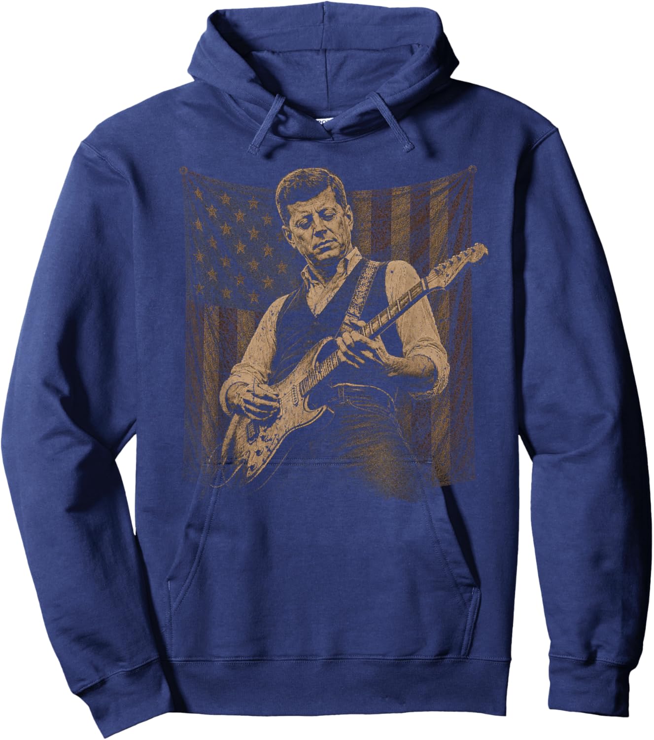 JFK Playing Guitar Kennedy Patriotic American Flag Music Hoodie - Hoodie | Navy