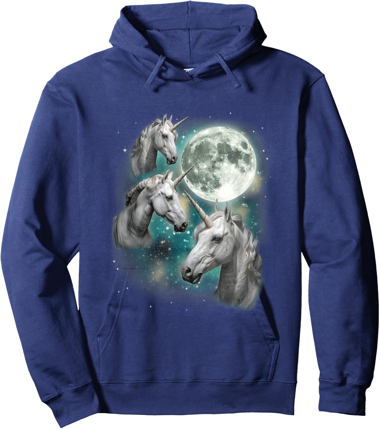 Three Unicorn Moon | 3 Magical Fantasy Mythic Horned Unicorn Hoodie - Hoodie | Navy