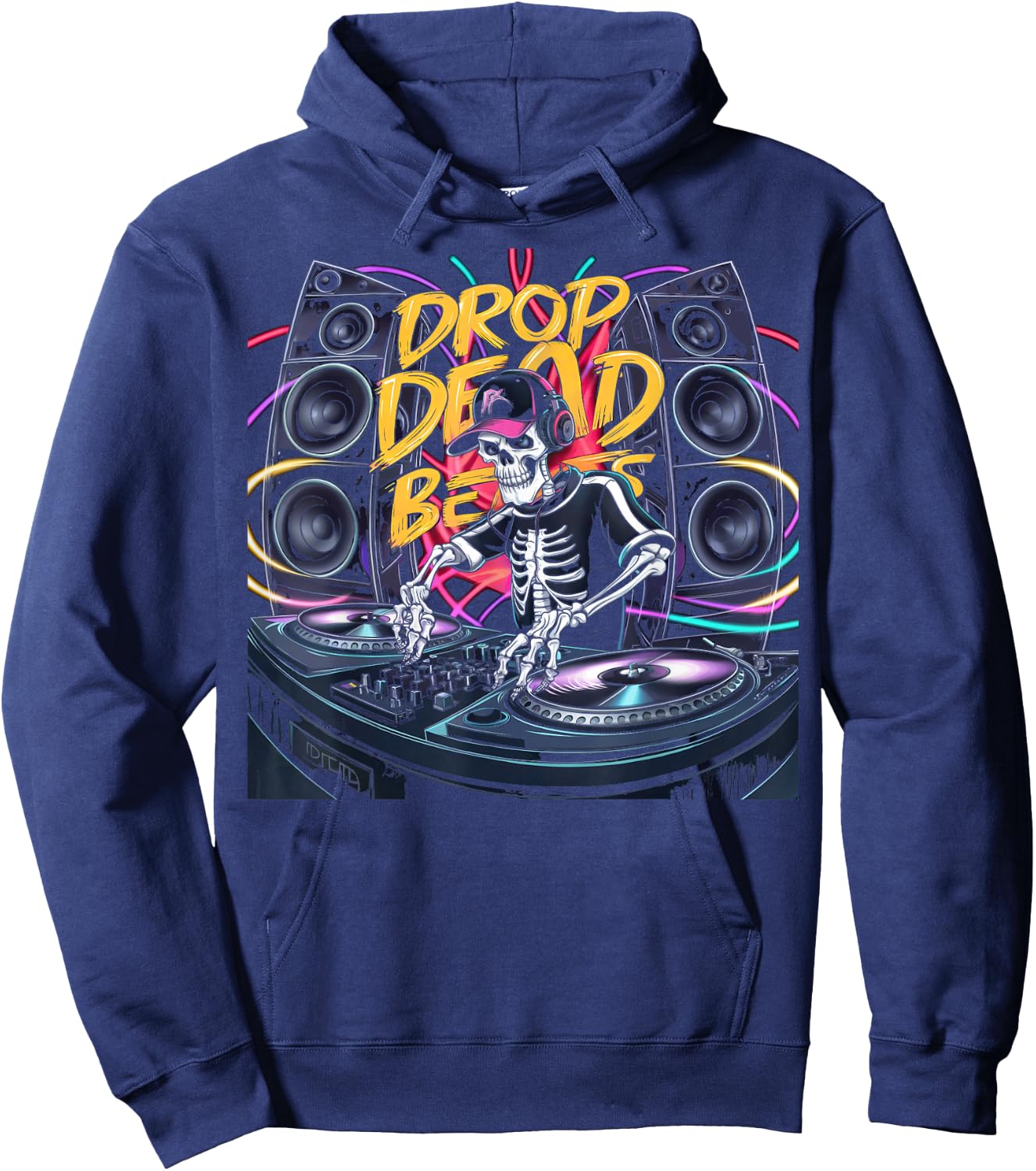 Drop Dead Beats Halloween Skeleton DJ Party Music Hoodie - Hoodie | Navy