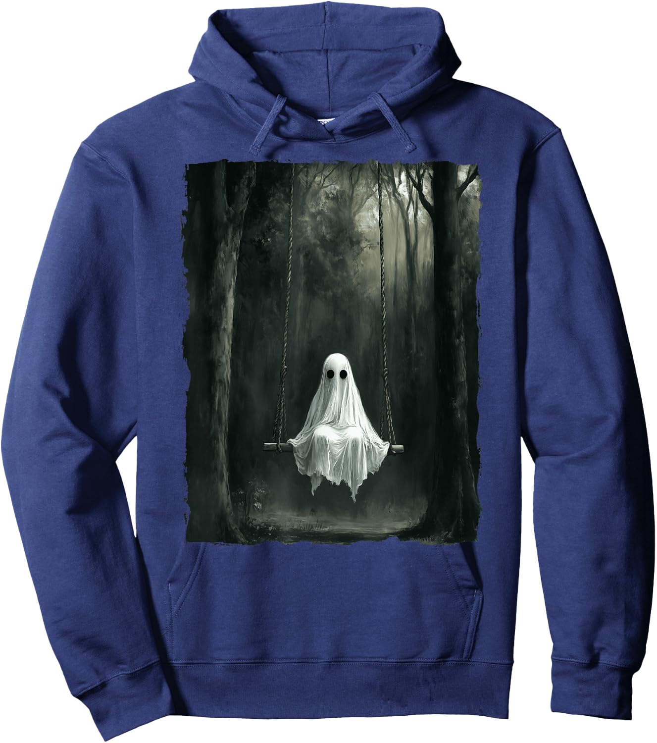 Vintage Floral Ghost On Swing In Forest Spooky Halloween Hoodie - Hoodie | Navy