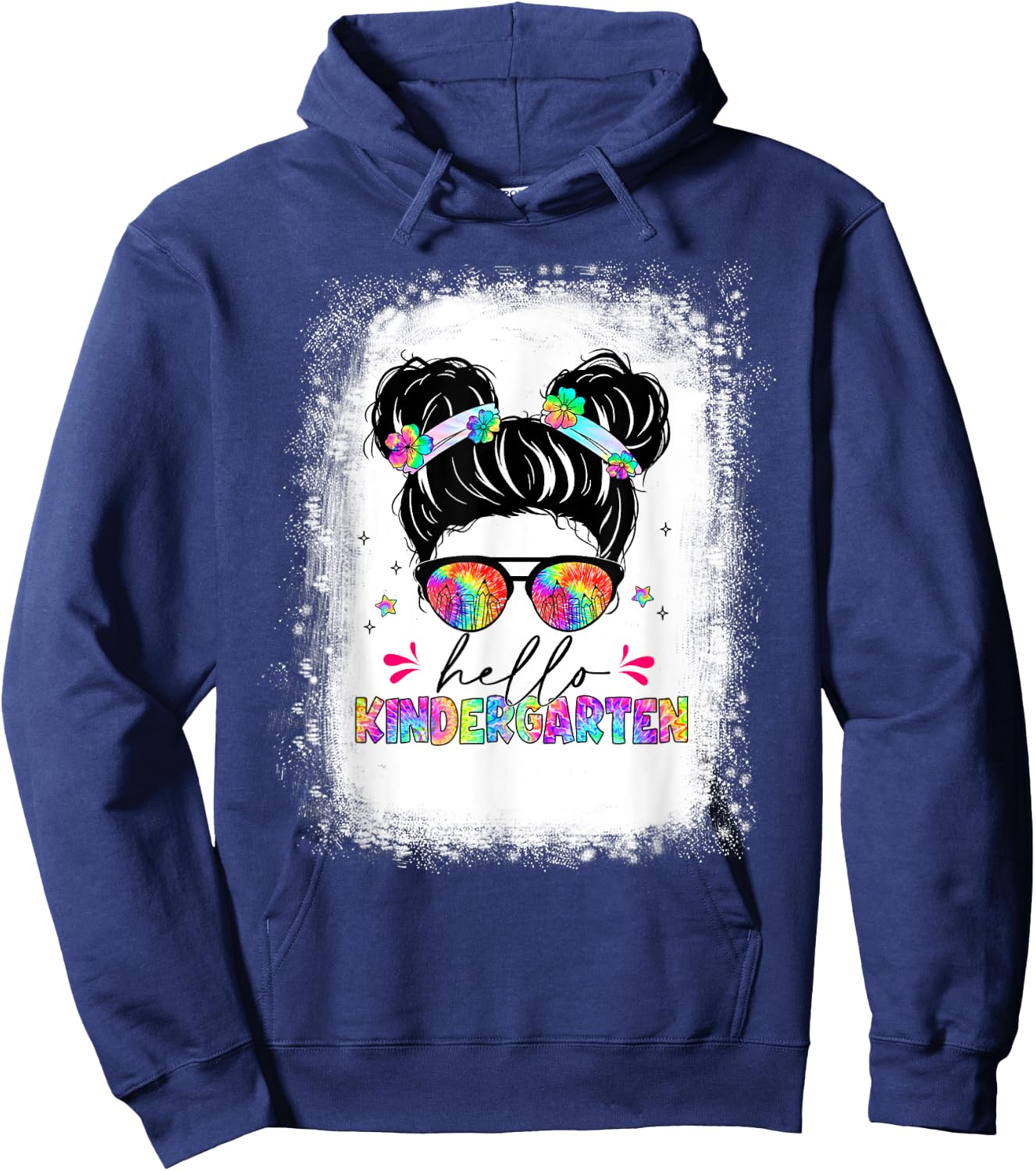 Hello Kindergarten shirt messy bun tie dye back to school Hoodie - Hoodie | Navy