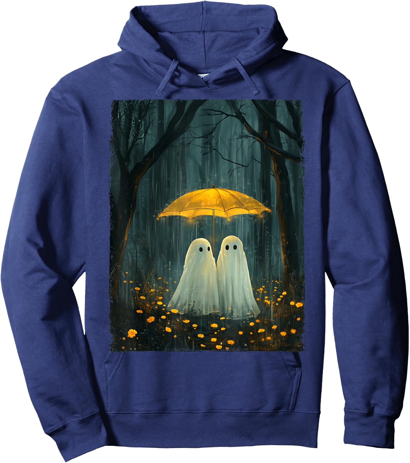Floral Ghost Holds Umbrella Couple Spooky Season Women Men Hoodie - Hoodie | Navy