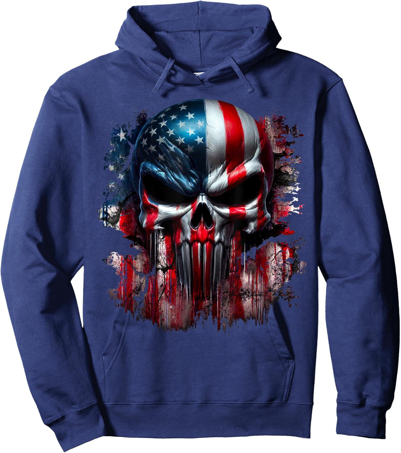 American Skull Patriotic Flag USA Grunge Reaper Graphic Women Men Hoodie - Hoodie | Navy