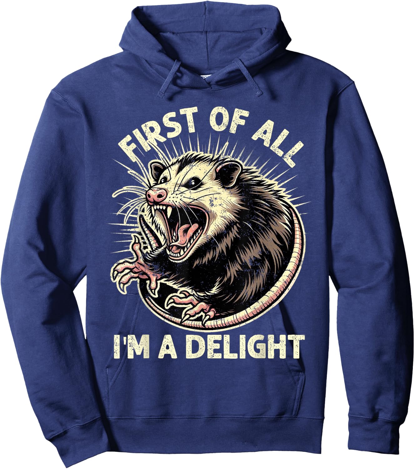 First Of All I'm A Delight Sarcastic Possum Angry Opossum Hoodie - Hoodie | Navy
