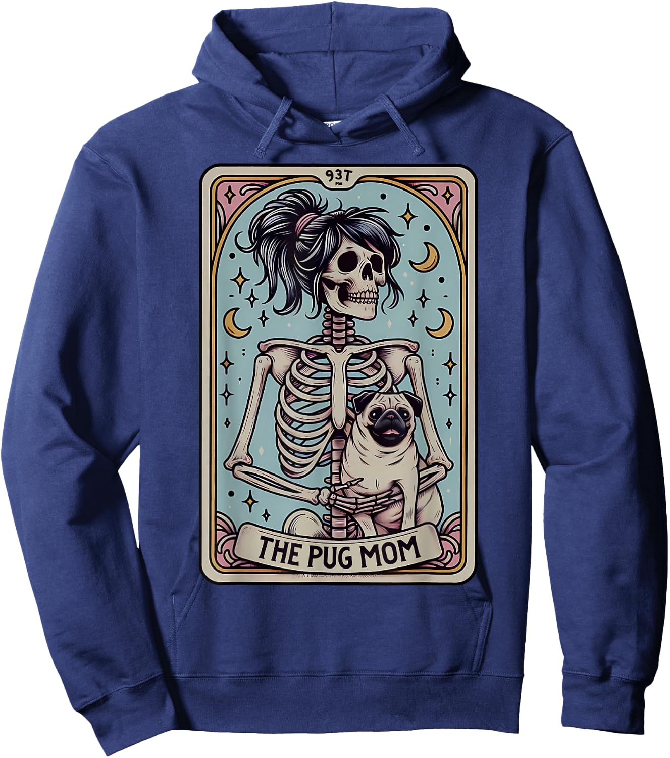 Funny Skeleton Halloween Pug Mom Tarot Card Witchy Vibes Hoodie - Hoodie | Navy
