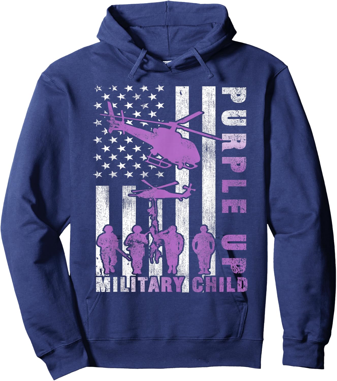 Military Child Purple Up American Flag Helicopter Shirt Kids Hoodie - Hoodie | Navy