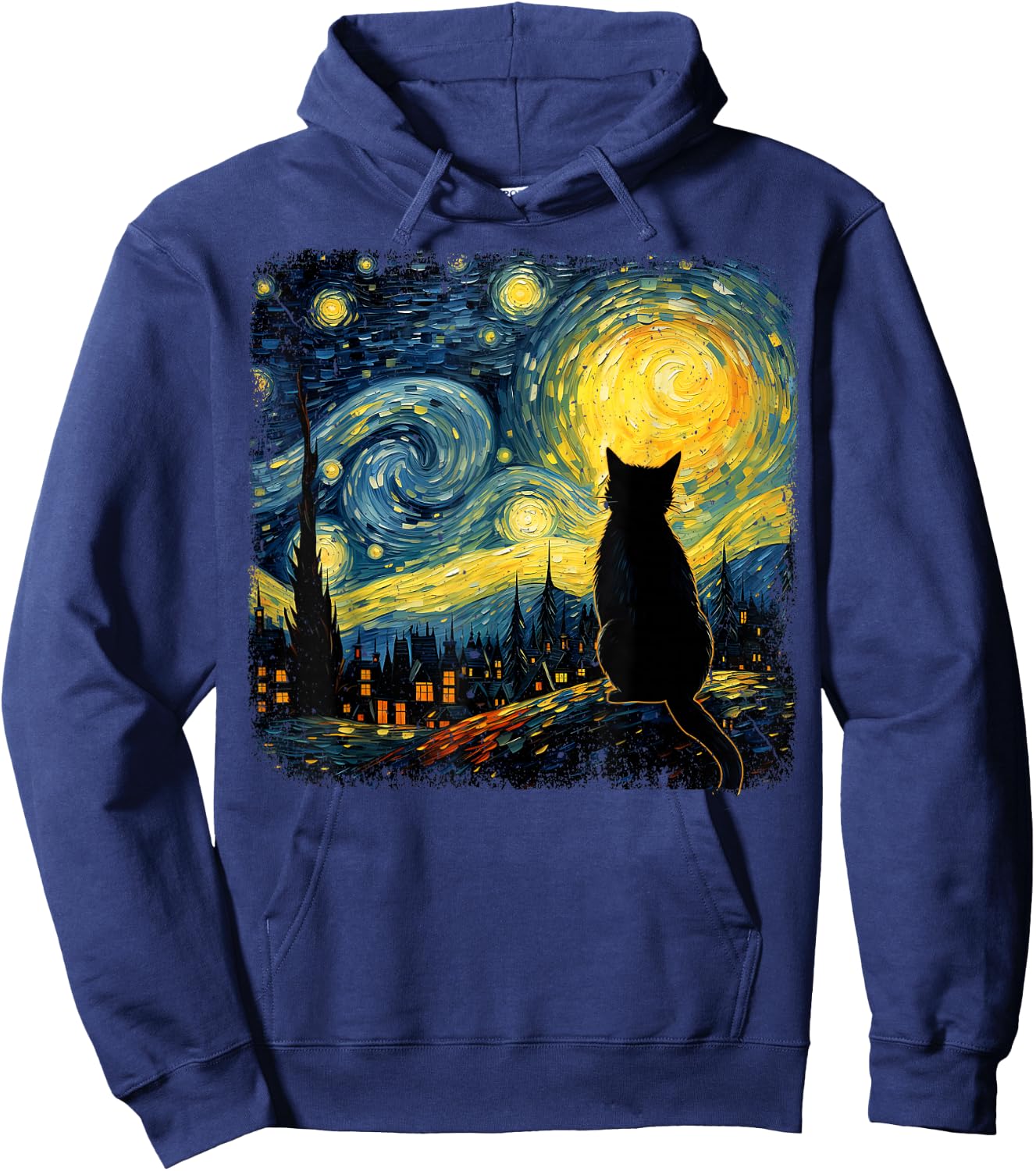 Cat Starry Night Van Gogh Cat For Cat Lover Cat Mom Cat Dad Hoodie - Hoodie | Navy