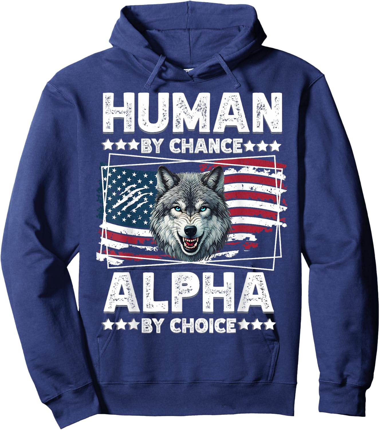 Funny Alpha Wolf Meme Human by Chance American Flag USA Hoodie - Hoodie | Navy