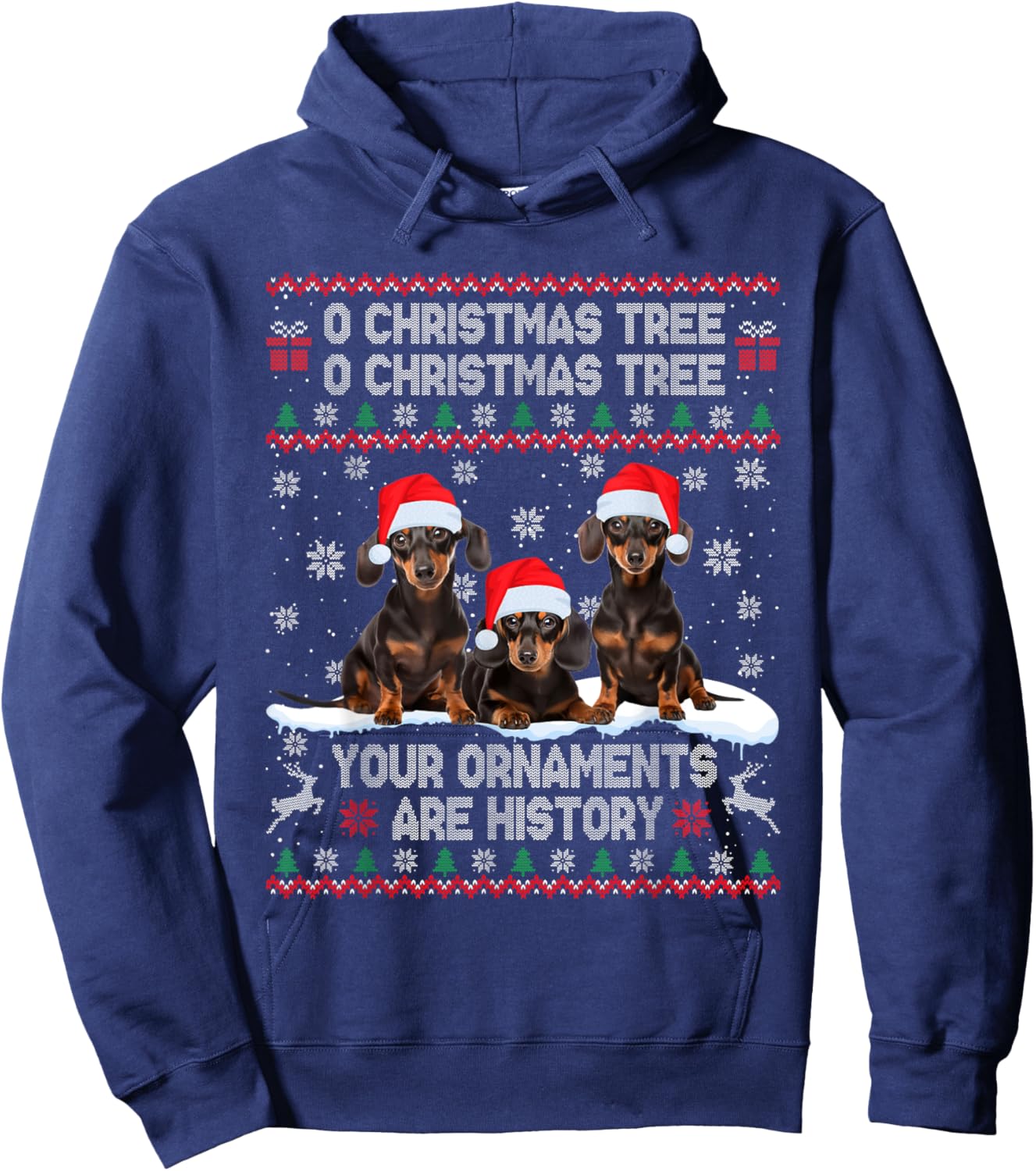 Dachshund Dog Ugly Sweater Christmas Light Xmas Pajama Men Women Kids Hoodie - Hoodie | Navy