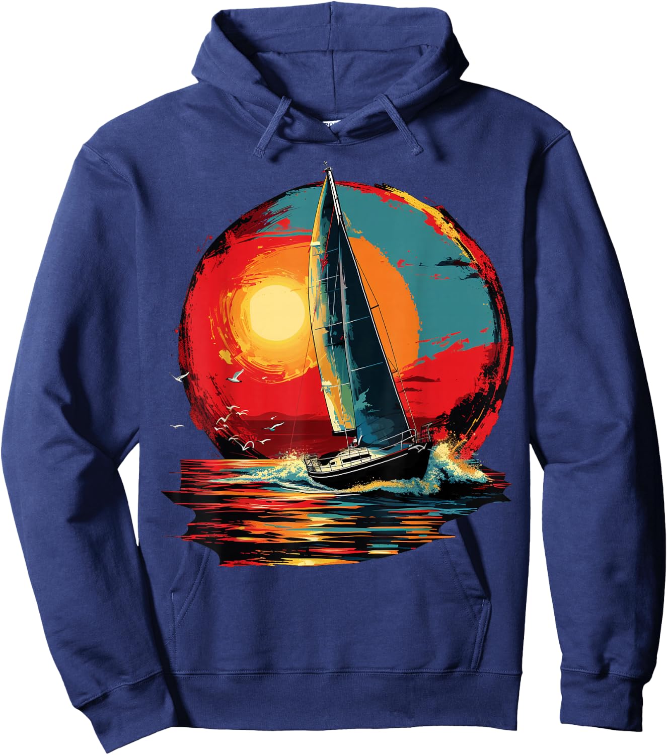 Colorful painted Sailboat on artistic Sailing Hoodie - Hoodie | Navy