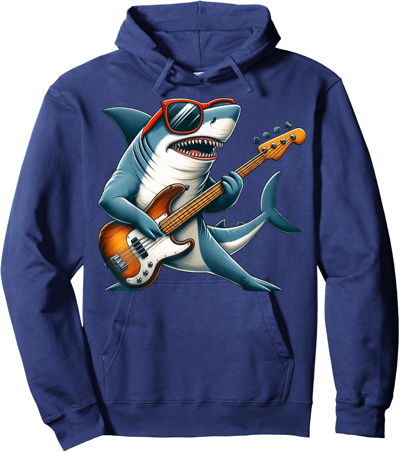 Funny Electric Guitar Lover Graphic Of A Shark Playing Bass Hoodie - Hoodie | Navy