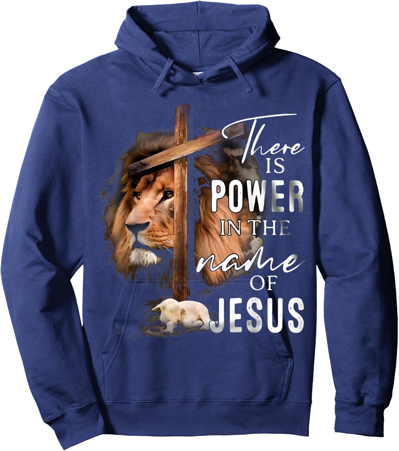 There is Power in the Name Jesus Faith Lion Christian Christ Hoodie - Hoodie | Navy