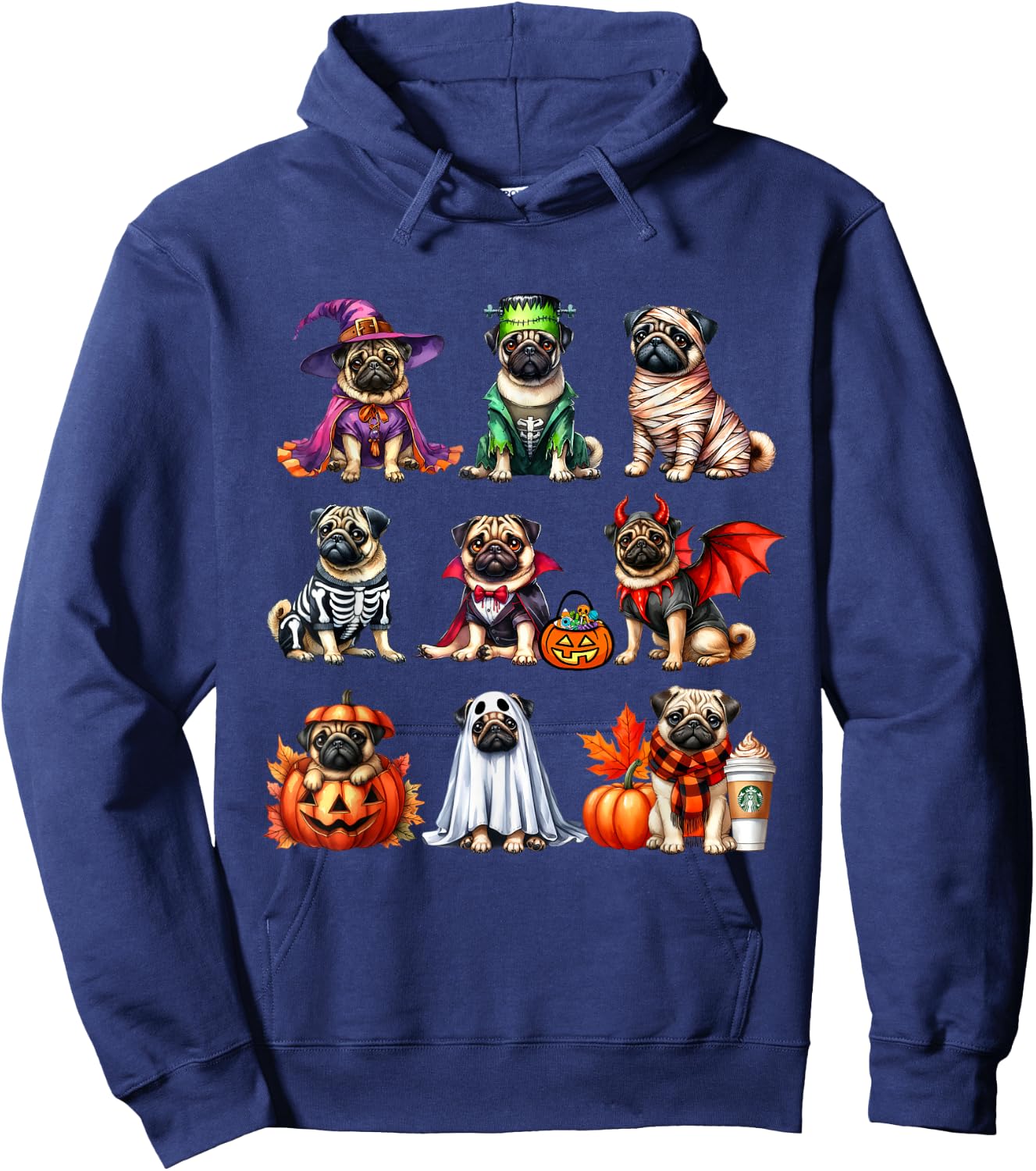 Pug Halloween Costume Spooky Ghost Pumpkin Pug Halloween Hoodie - Hoodie | Navy