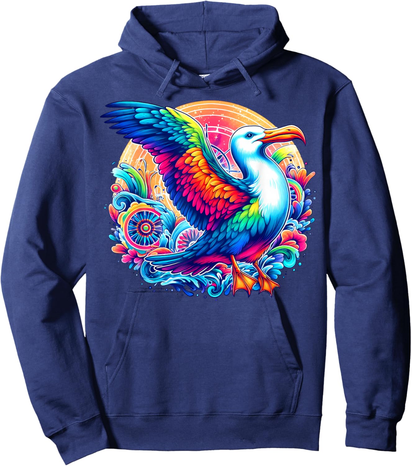 Cool Albatross Spirit Animal Illustration Tie Dye Art Hoodie - Hoodie | Navy