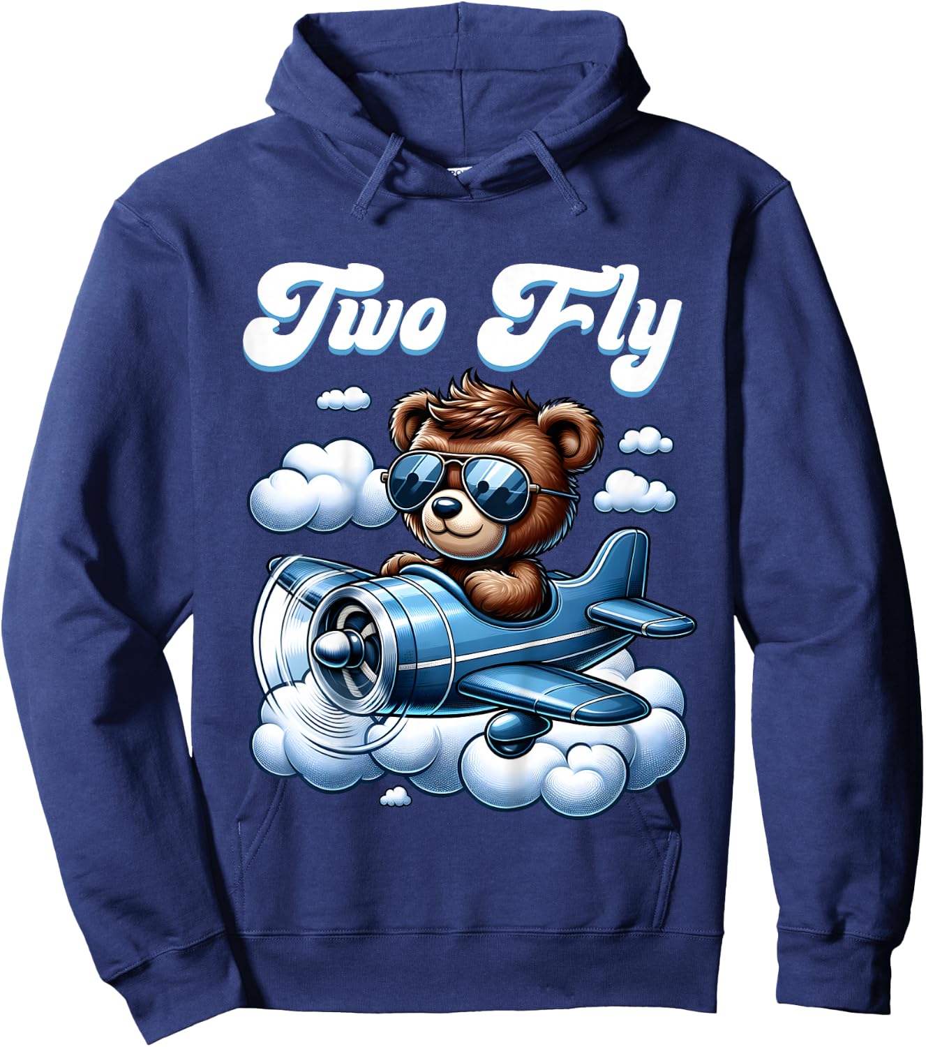 2nd Birthday Airplane Two Plane Teddy Bear Flying Aviation Hoodie - Hoodie | Navy