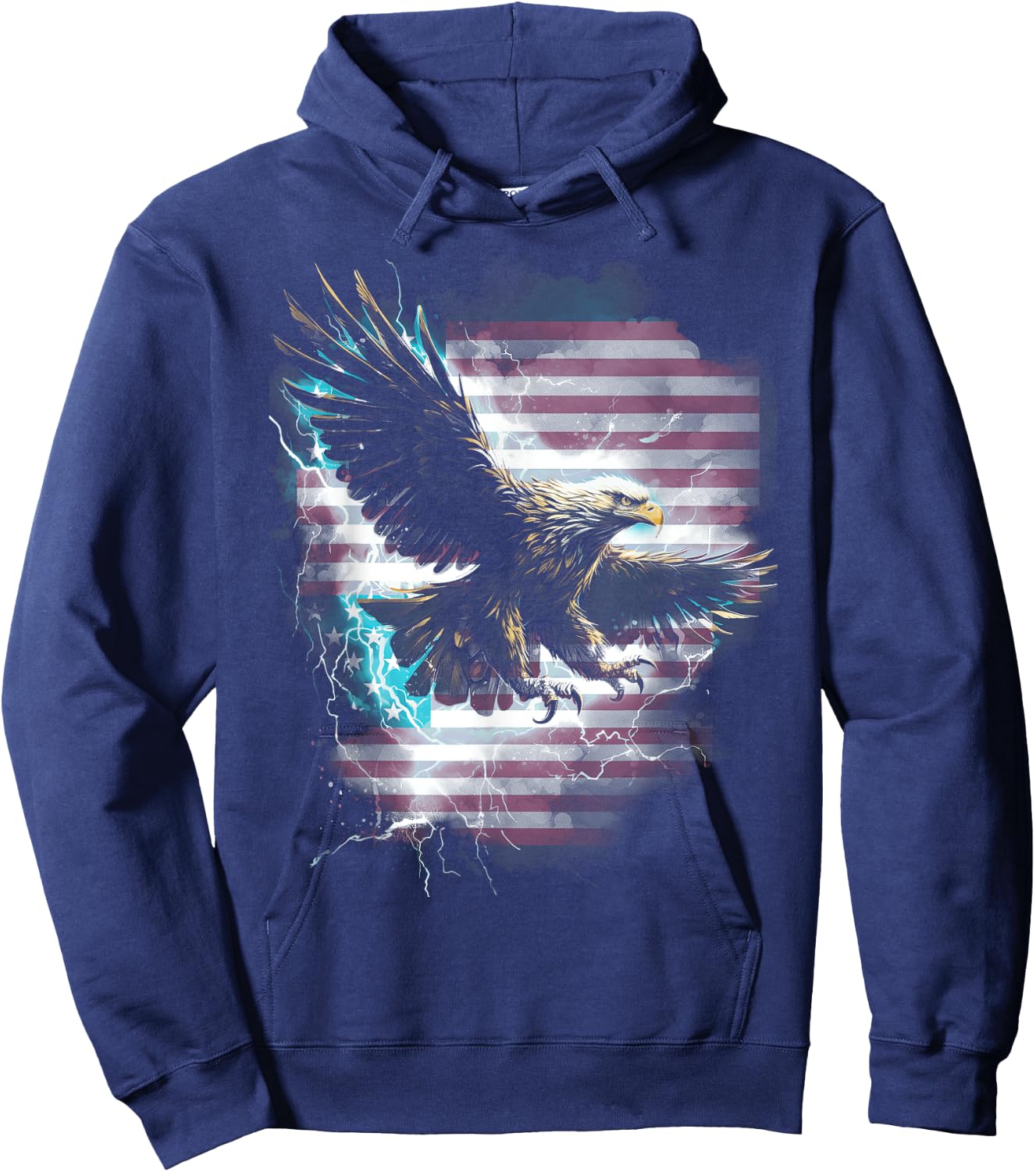 American Bald Eagle Lightning USA Flag Patriotic Freedom Hoodie - Hoodie | Navy