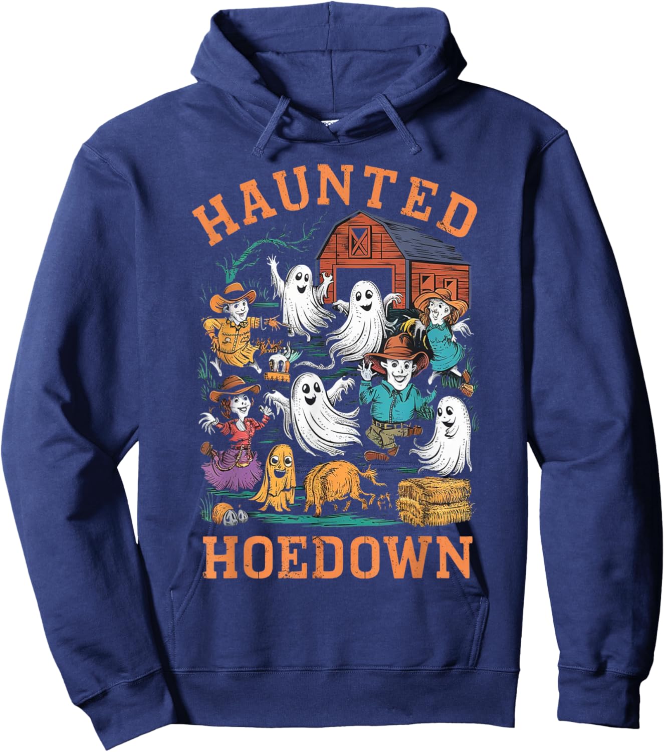 Cowboy Scarecrow Boo Ghost Haunted Hoedown Farm Halloween Hoodie - Hoodie | Navy