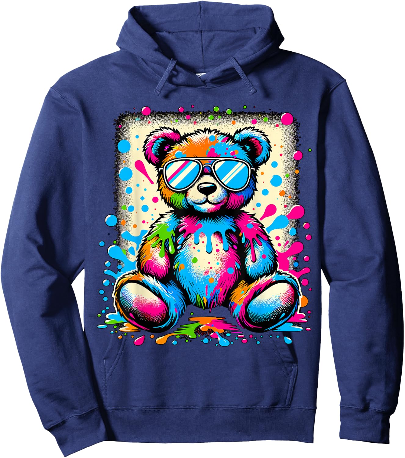 Colorful Teddy Bear with Sunglasses Hoodie - Hoodie | Navy