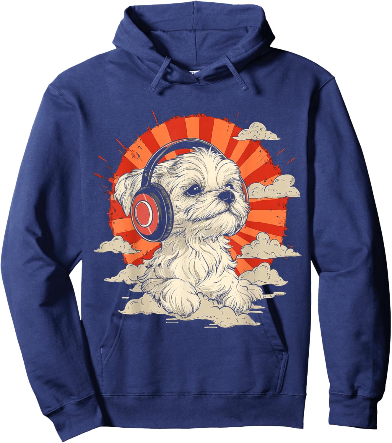 Maltese Dog Motif Pet Art Music Headphone Maltese Hoodie - Hoodie | Navy
