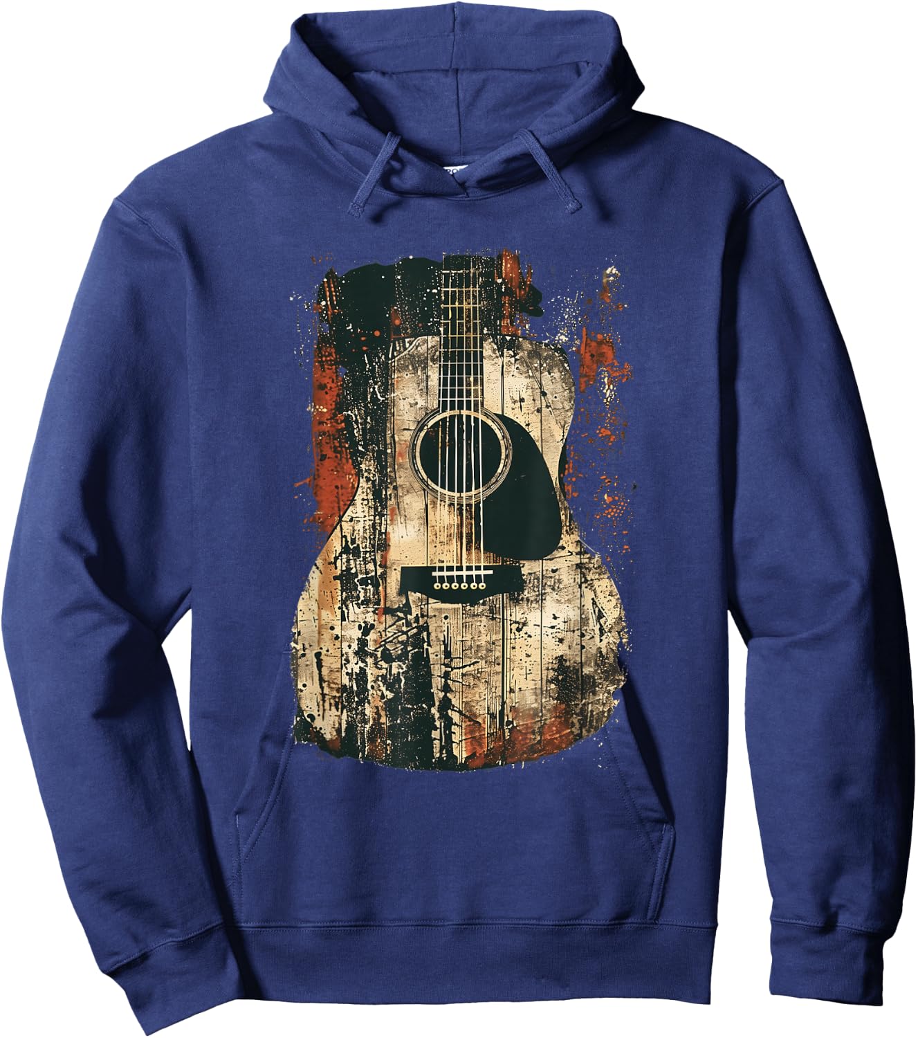 Acoustic Guitar, Vintage, Distressed, Rock & Roll Music Hoodie - Hoodie | Navy