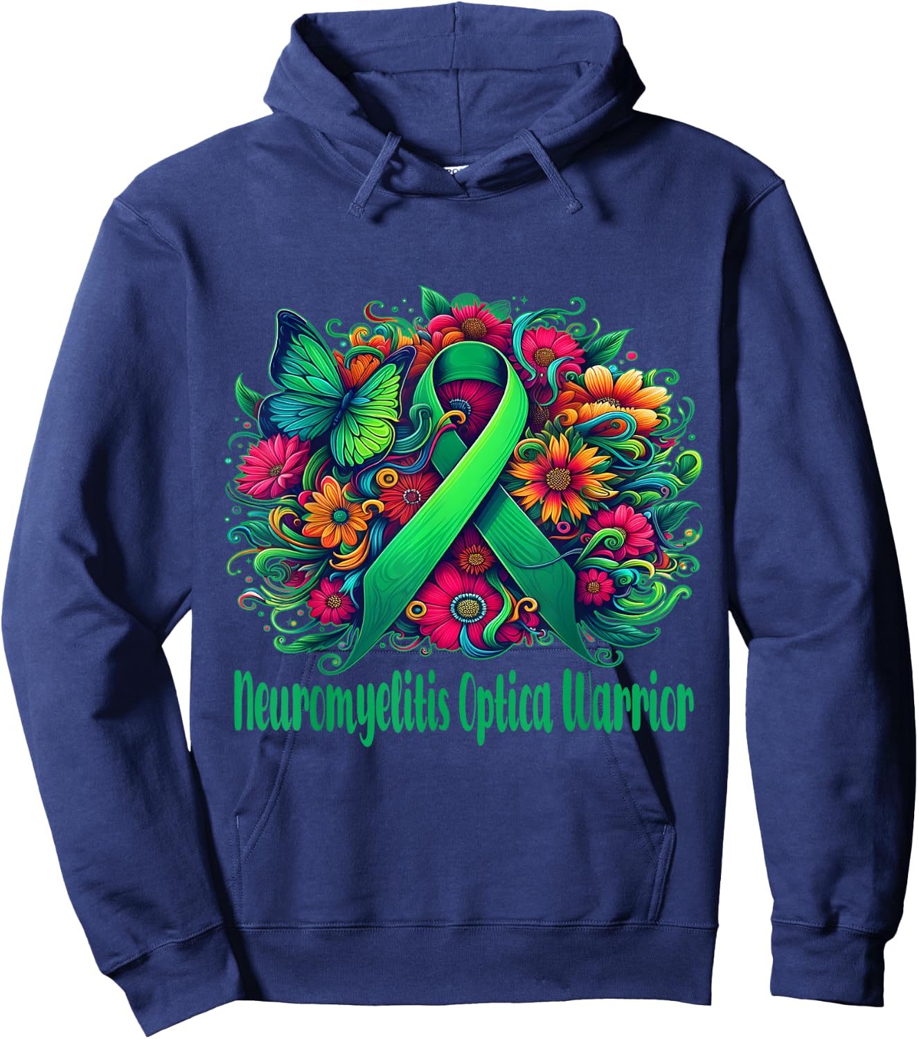 neuromyelitis optica Awareness green floral and ribbon Hoodie - Hoodie | Navy