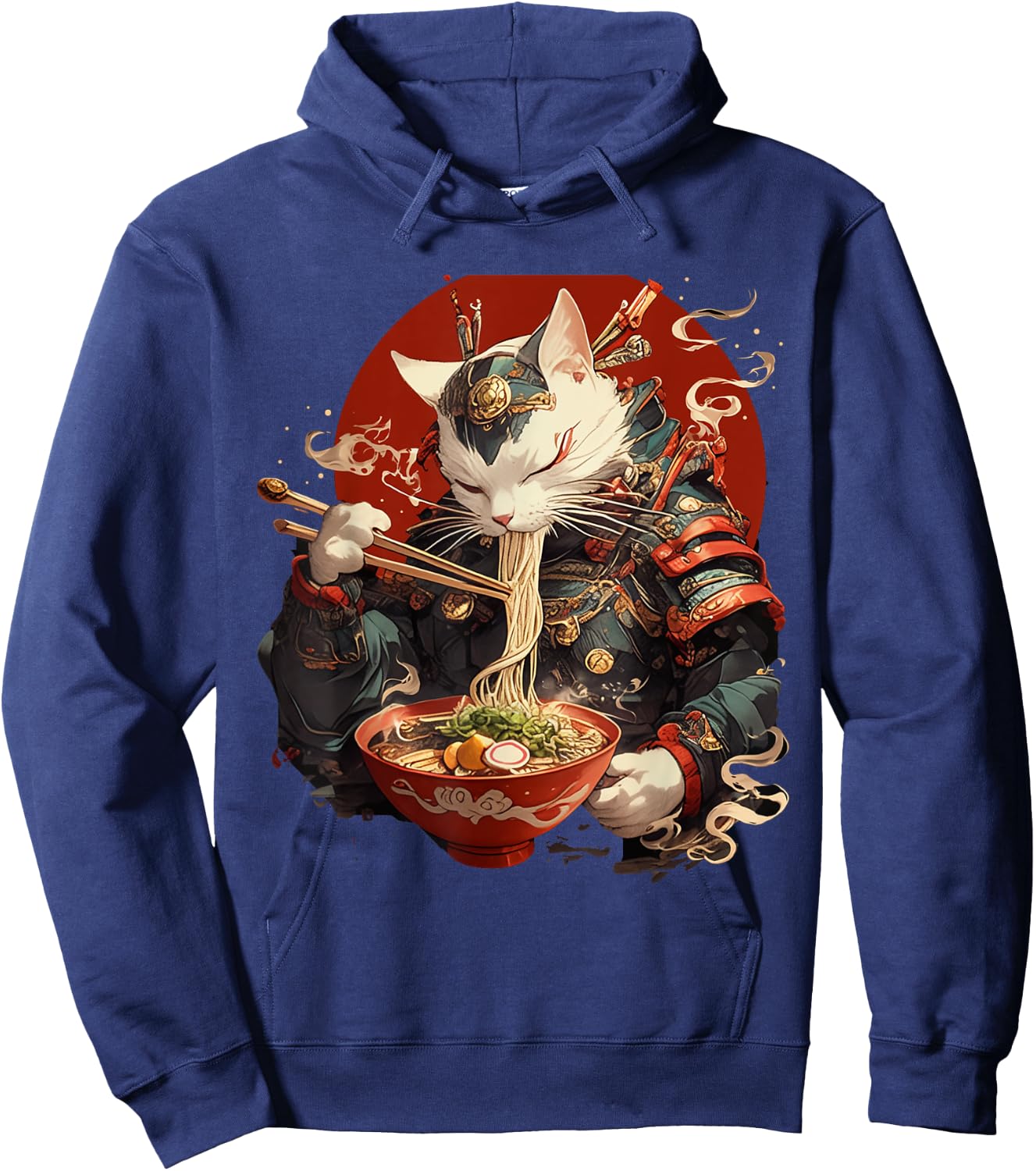 Japanese Art Ramen Cat Ninja Ukiyo-e Anime Style Samurai Cat Hoodie - Hoodie | Navy