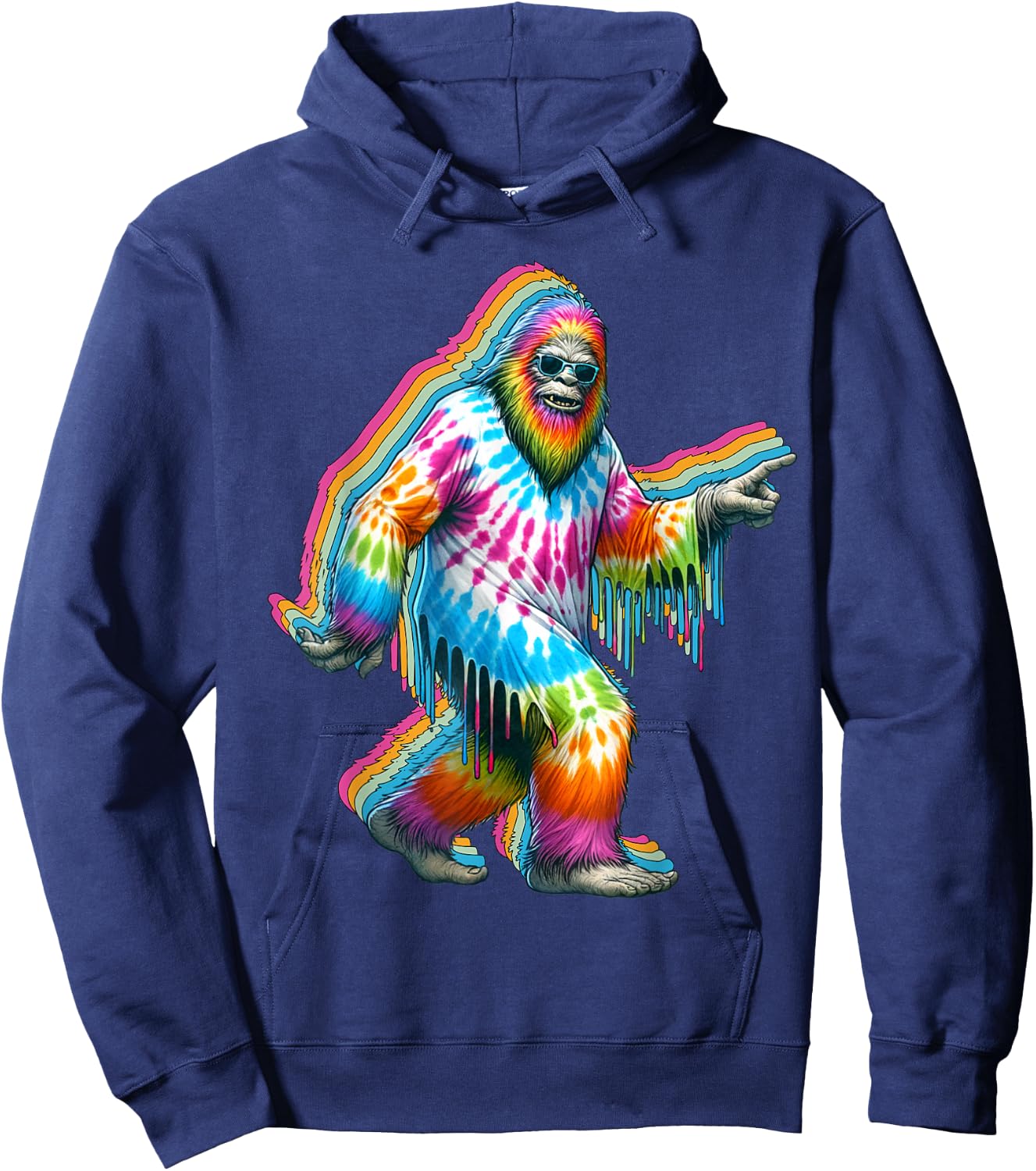 Funny Vintage Retro Graphic Sasquatch Big Foot in Tie Dye Hoodie - Hoodie | Navy