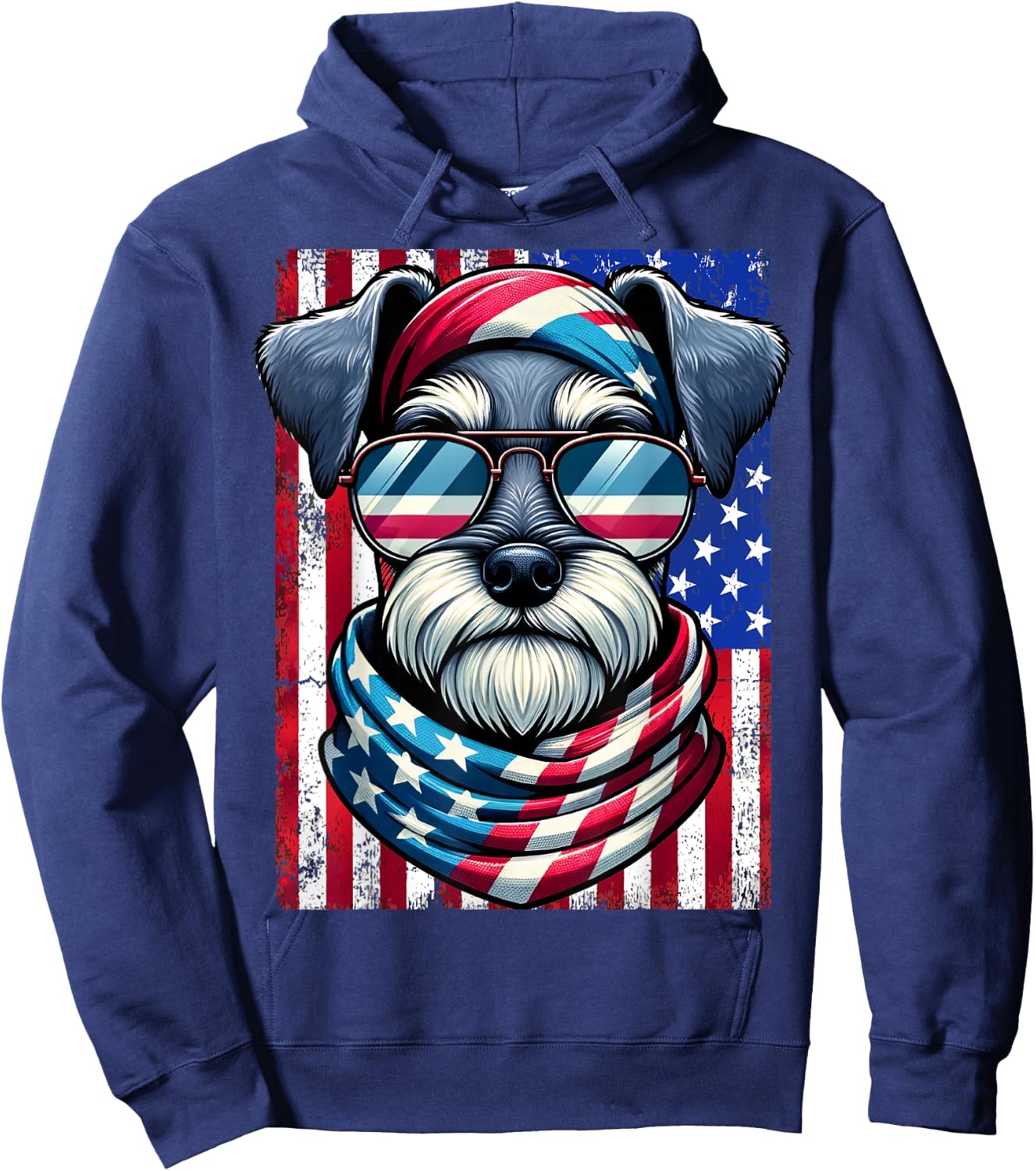 Miniature Schnauzer Dog American Flag 4th of July Patriotic Hoodie - Hoodie | Navy