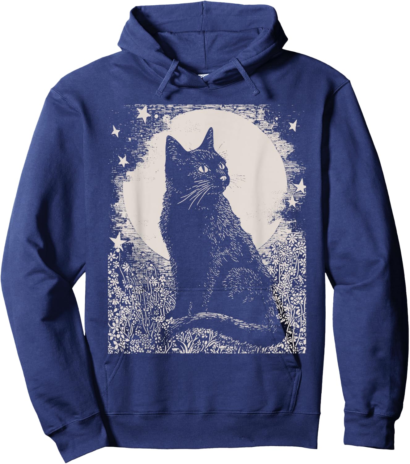 Gothic Black Cat in Garden Plant Flower Witch Halloween Men Women Hoodie - Hoodie | Navy