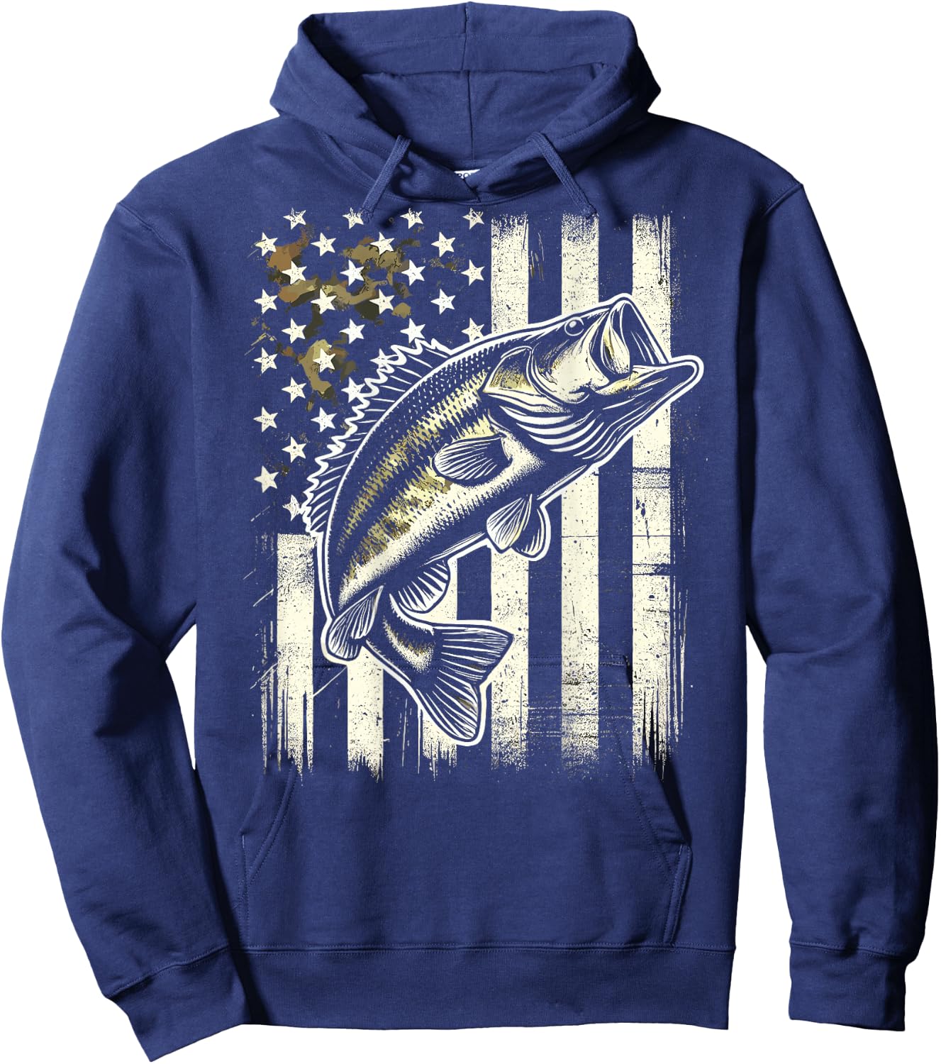 American Flag Camo Bass Fish Fishing Hoodie - Hoodie | Navy