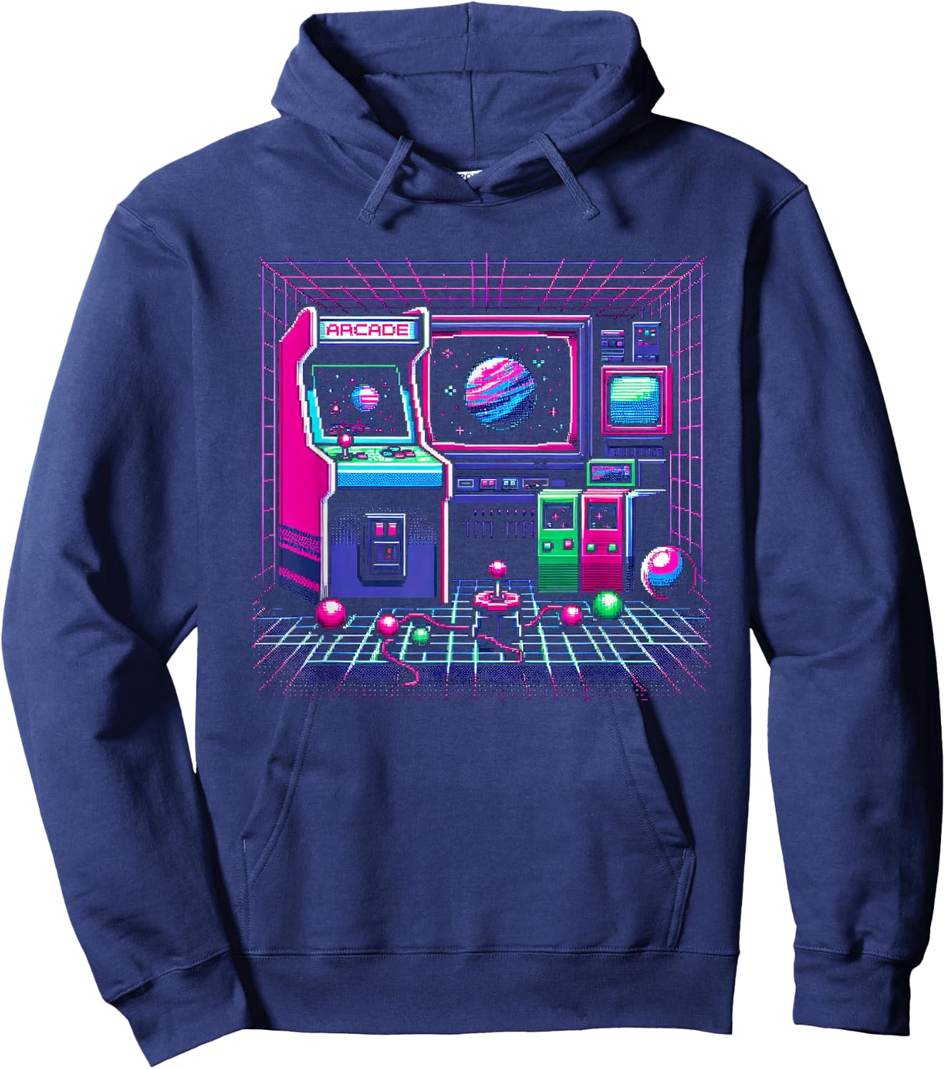 1980s Arcade Pixel Art Hoodie - Hoodie | Navy