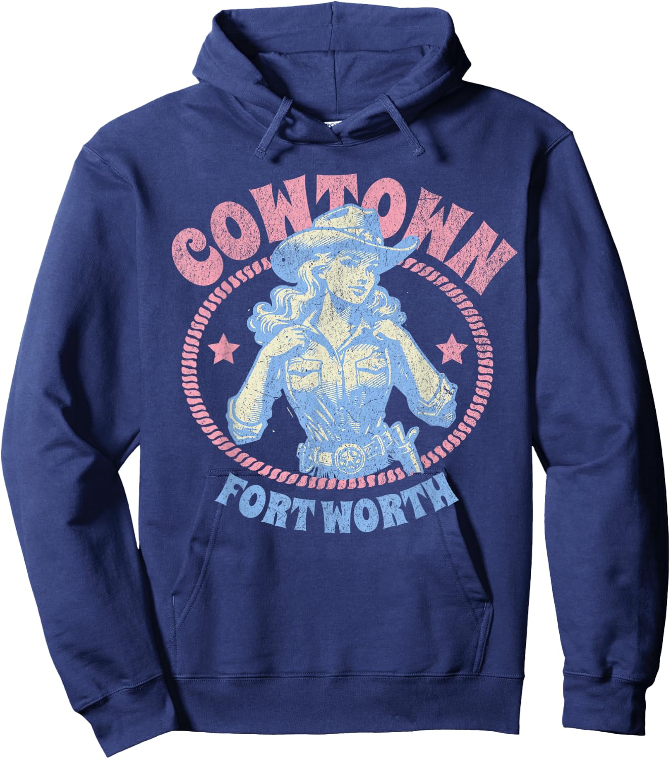 Cowtown Fort Worth Texas Retro Western Cowgirl Hoodie - Hoodie | Navy