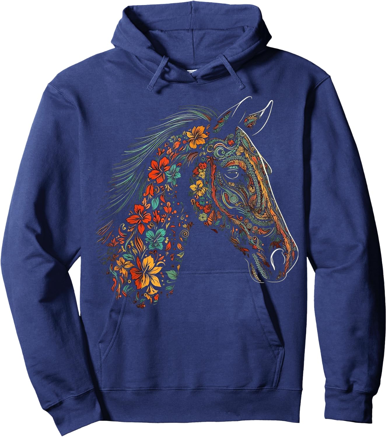 Horse Artwork Flowers - Colourful Riding Animals Horse Hoodie - Hoodie | Navy