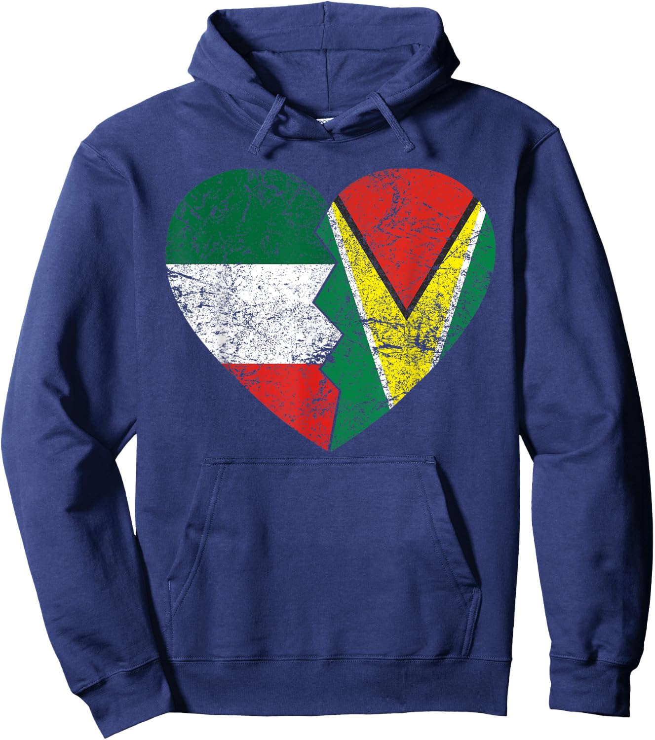 Guyanese Italian Flags Heart | Italy Guyana Roots Vintage Hoodie - Hoodie | Navy