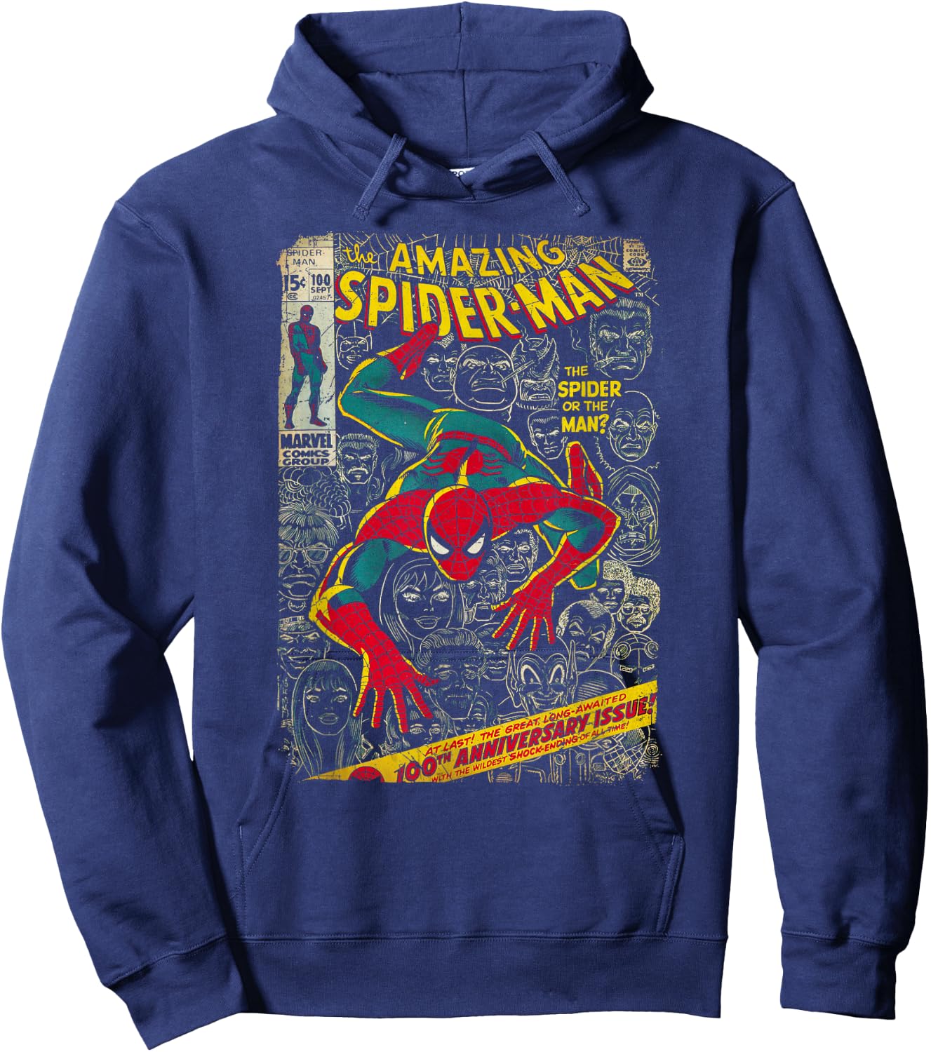 Marvel Spider-Man Comic Book Anniversary Short Sleeve Hoodie - Hoodie | Navy