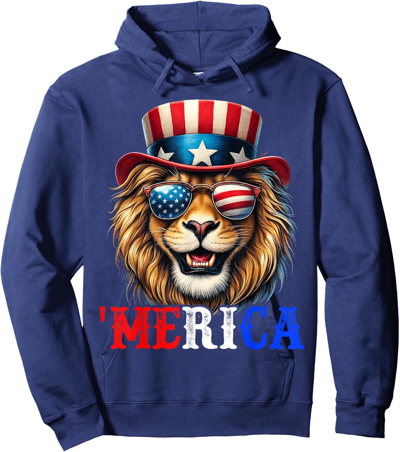 Merica Lion Patriotic 4th of July Funny Kids Men Women Hoodie - Hoodie | Navy