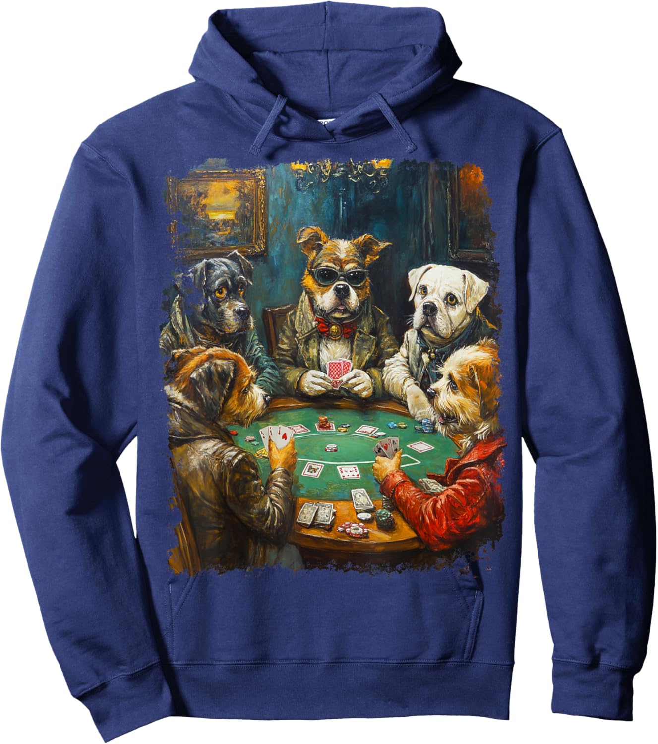 Playing Cards Pop Art Gambling Dogs Playing Poker Cards Hoodie - Hoodie | Navy