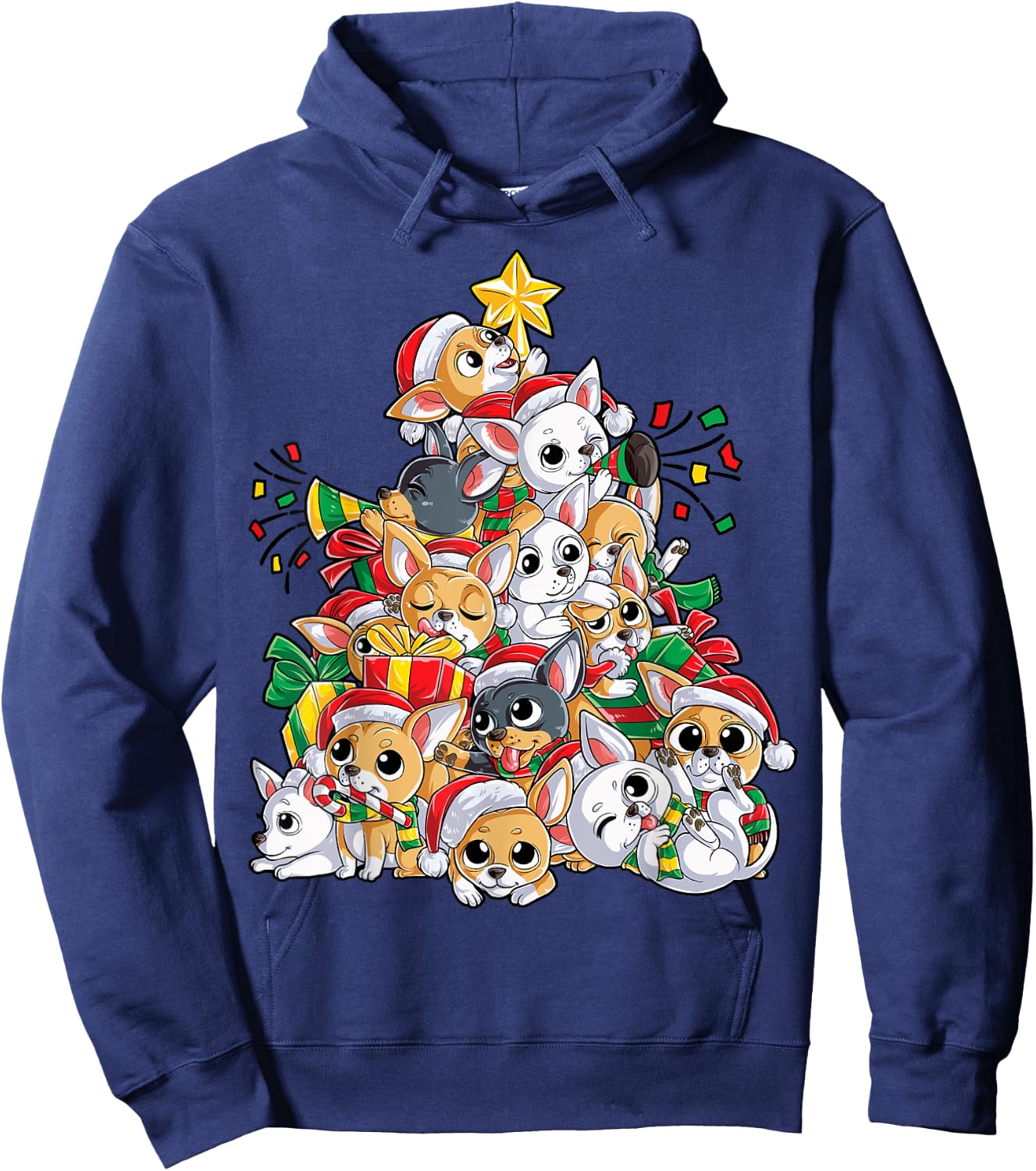 Chihuahua Christmas Tree Dog Santa Xmas Boys Girls Dogmas Hoodie - Hoodie | Navy