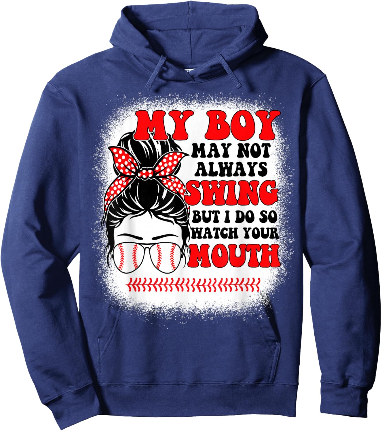 Messy Bun Softball Mom My Boy May Not Always Swing But I Do Hoodie - Hoodie | Navy